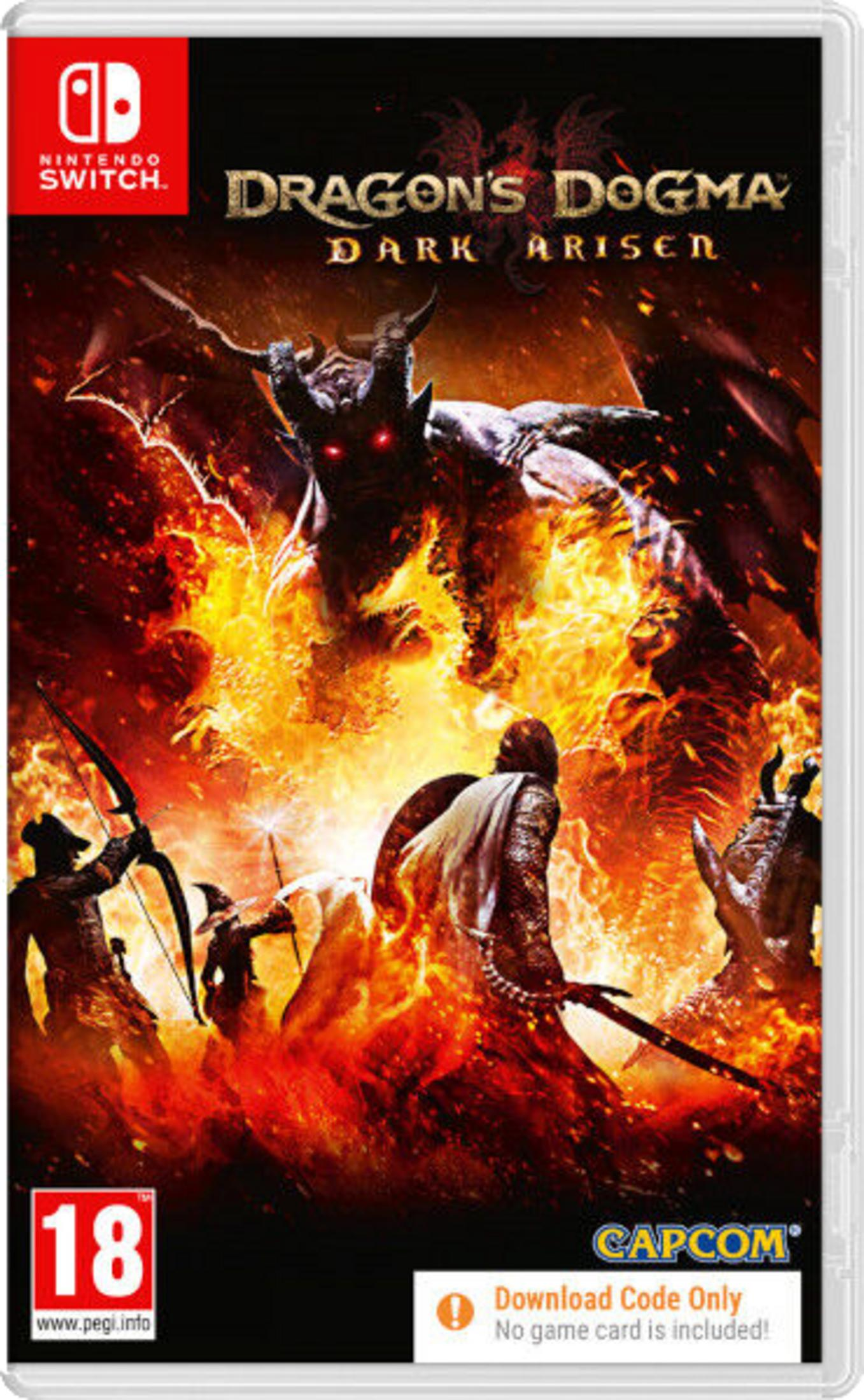 Copertina gioco Nintendo Switch con draghi e guerrieri in fiamme.