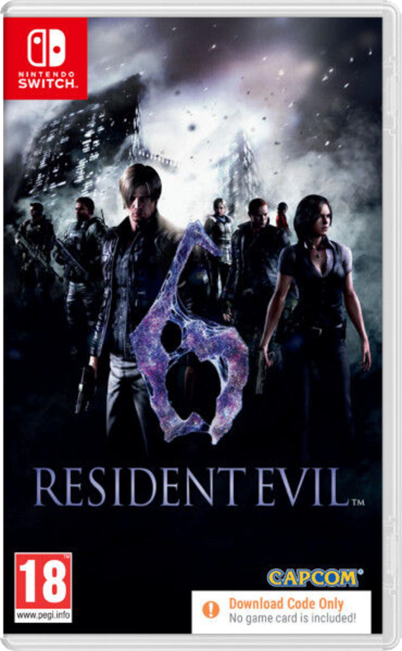 Copertina di Resident Evil 6 con personaggi e logo Nintendo Switch.