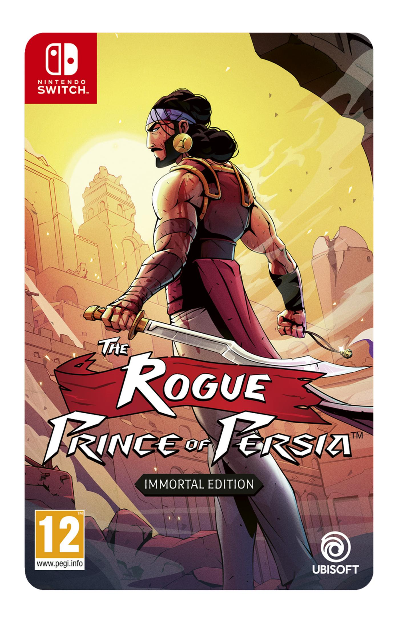 La copertina mostra un guerriero con spada, sfondo di città e logo Nintendo Switch.