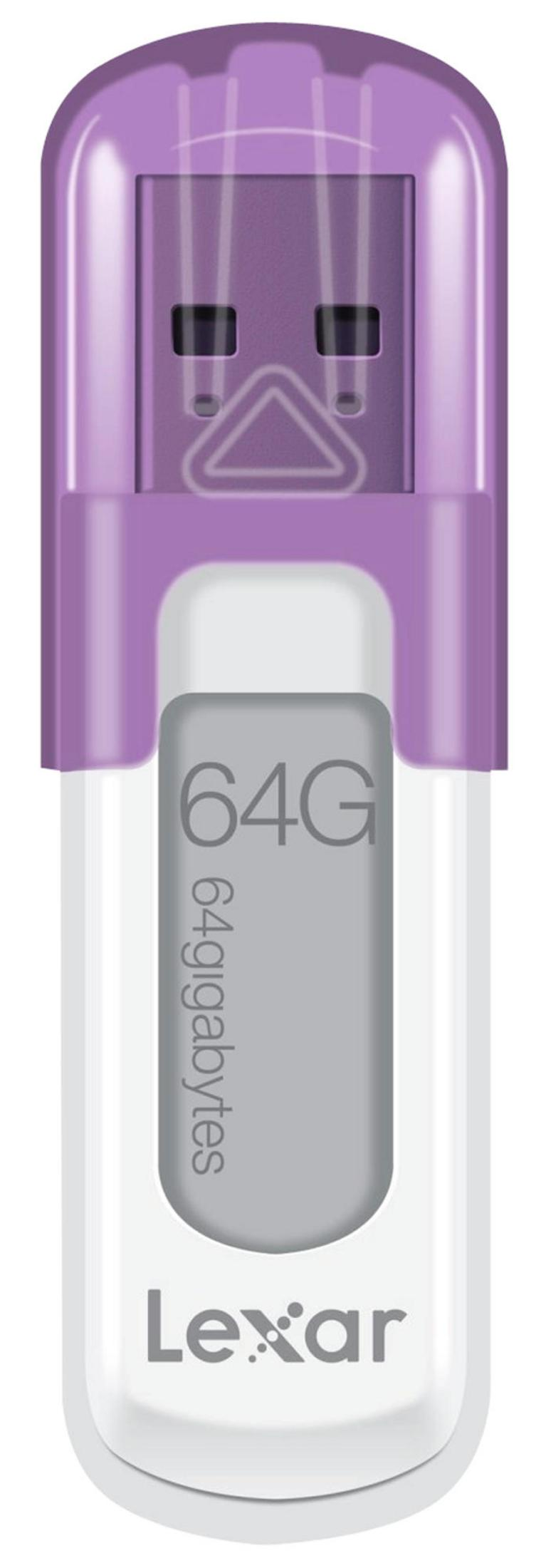 Chiavetta USB Lexar viola da 64 GB con cappuccio.