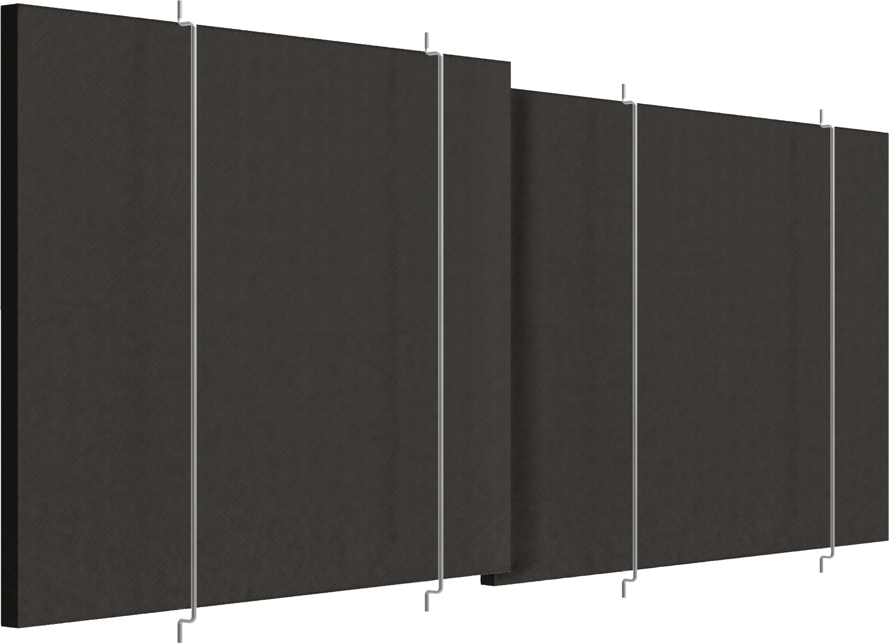 Dark gray fabric panels with silver holders against a white background.