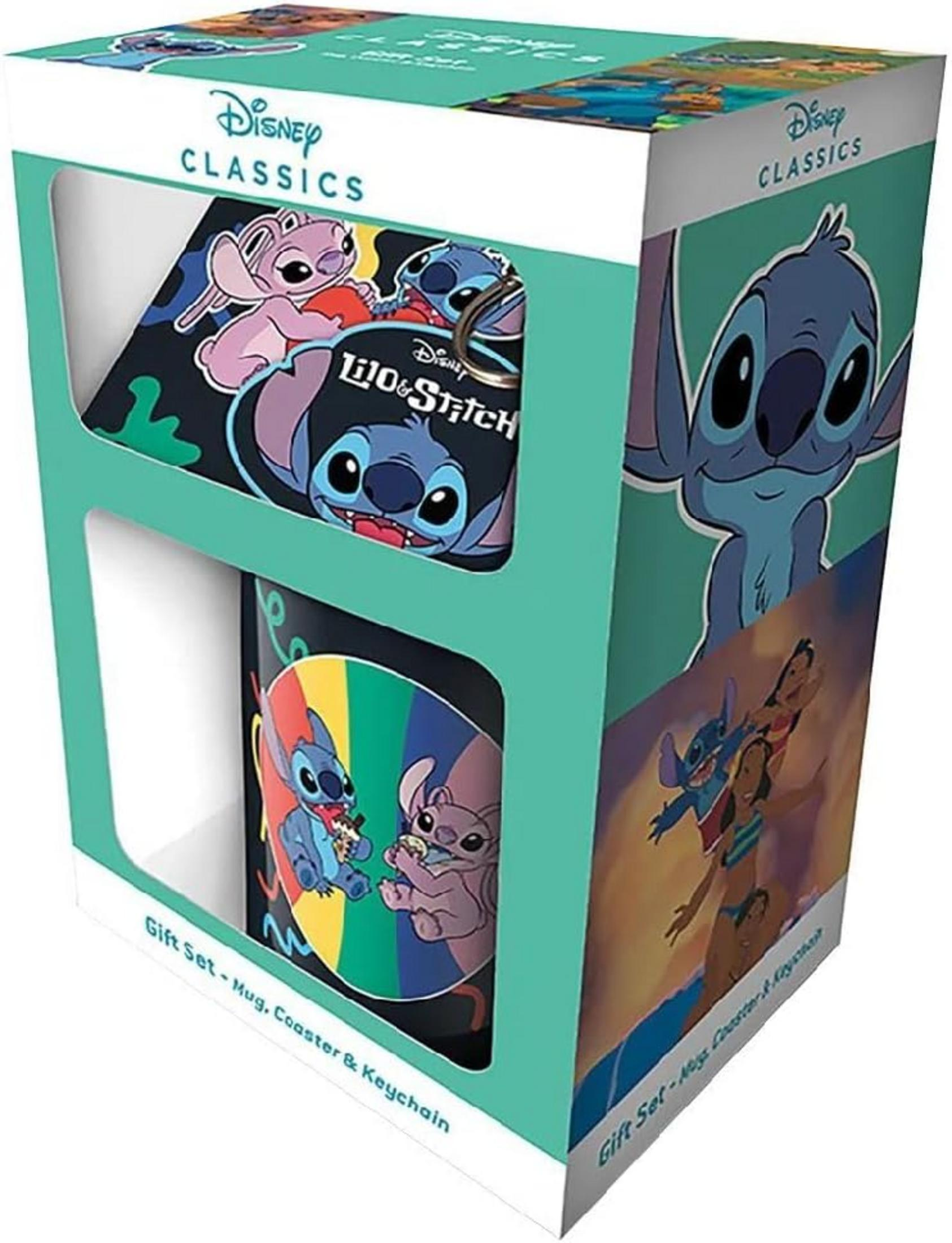 Zestaw upominkowy Disney Lilo & Stitch z kubkiem, podstawką i breloczkiem.