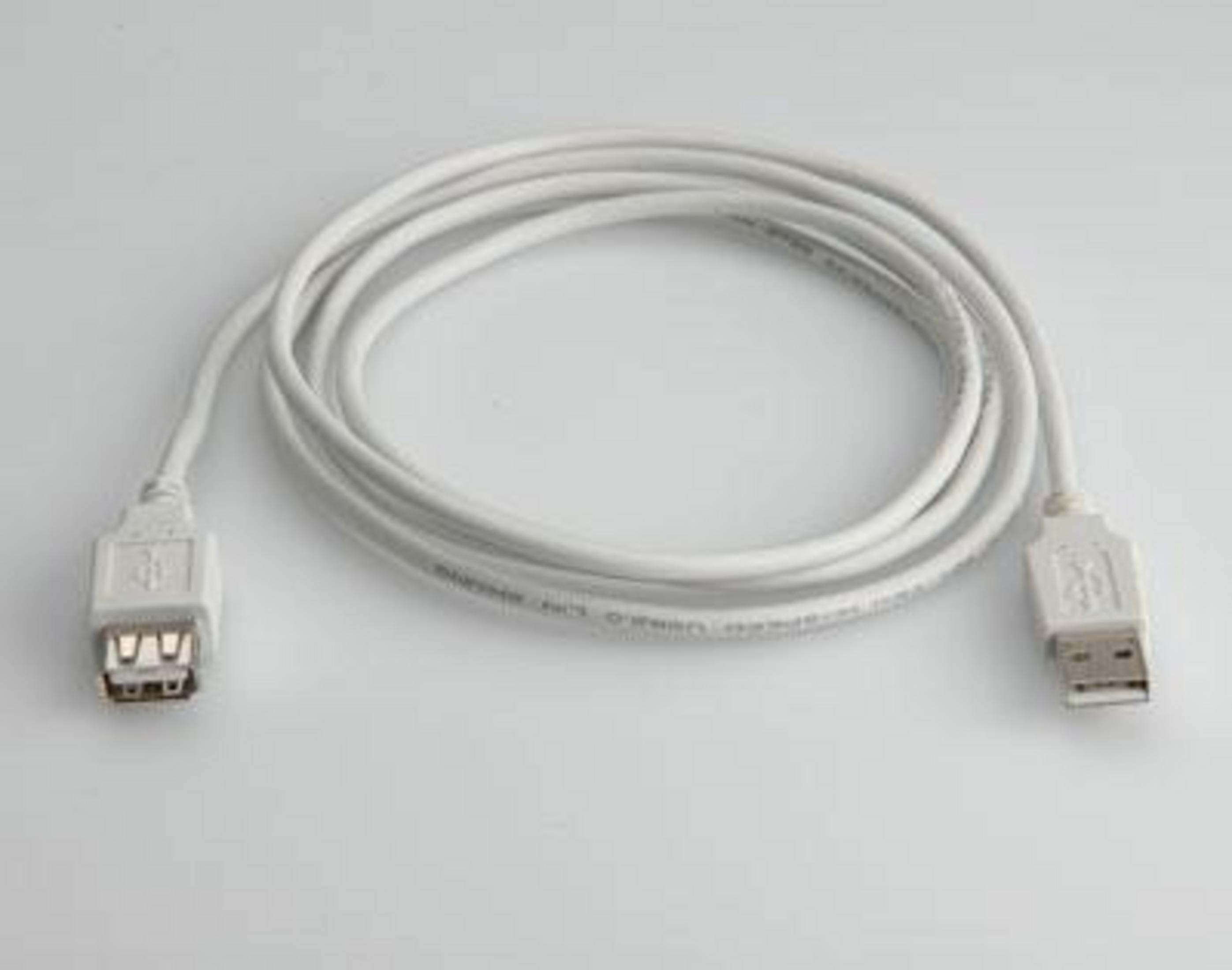 Un cavo USB bianco con una spina Type-A e una porta femmina.