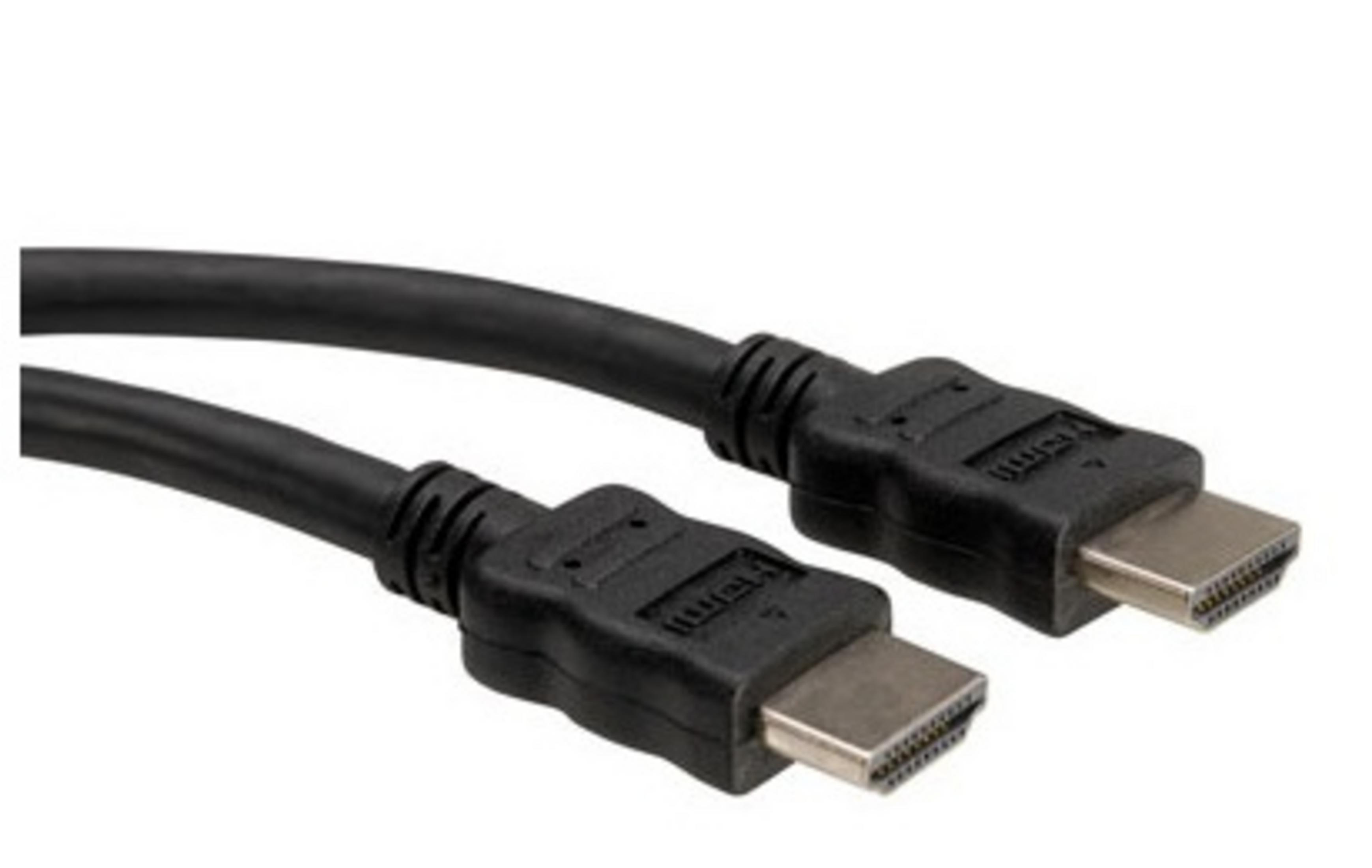 Two black HDMI cables with black connectors and silver ends.