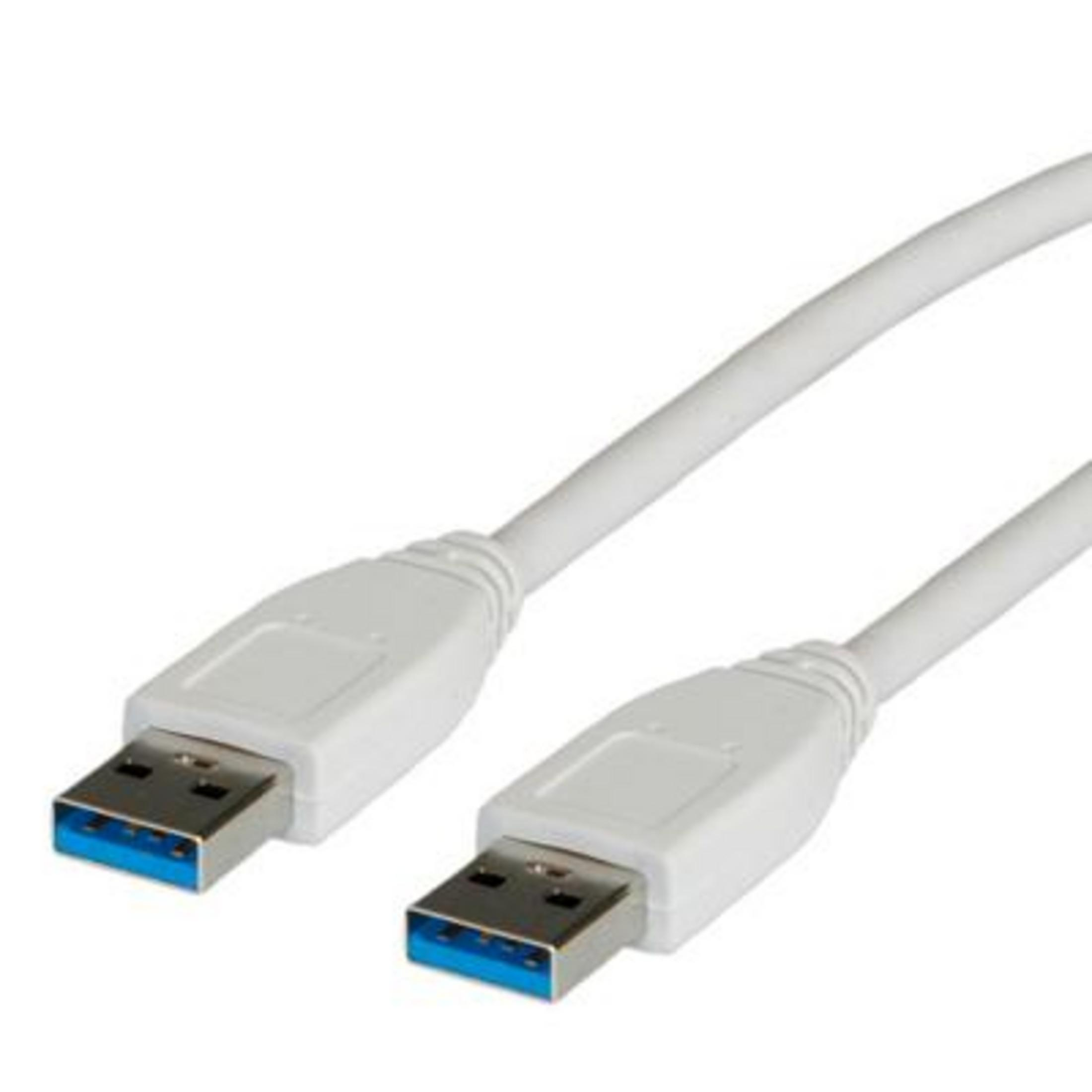 Due cavi USB bianchi con connettori argentati e inserti blu.