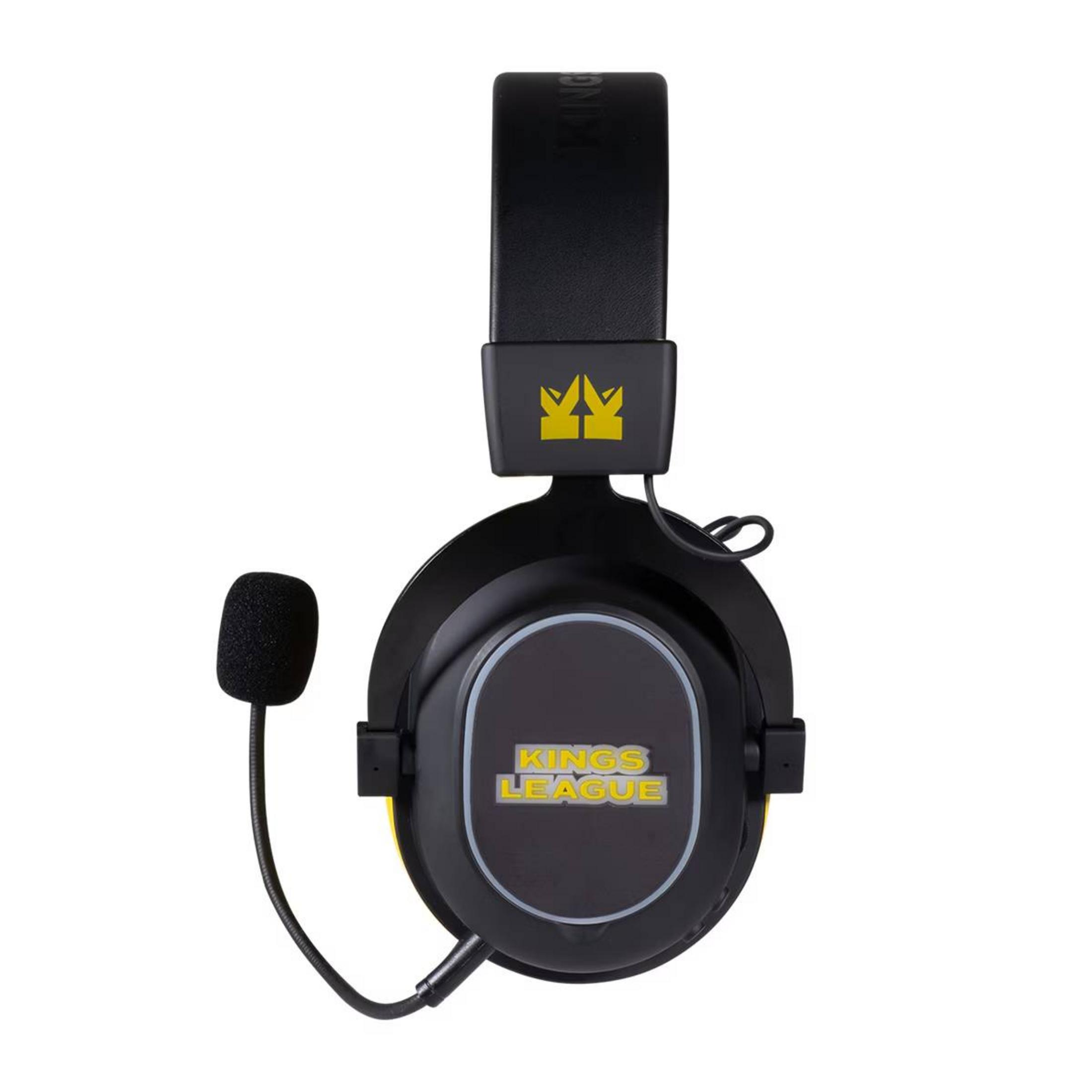 Cuffie nere con microfono e logo giallo Kings League.