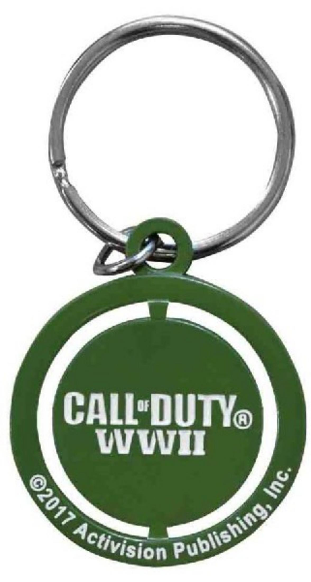 Grüner Call of Duty WWII Schlüsselanhänger mit Silberring. Copyright 2017.