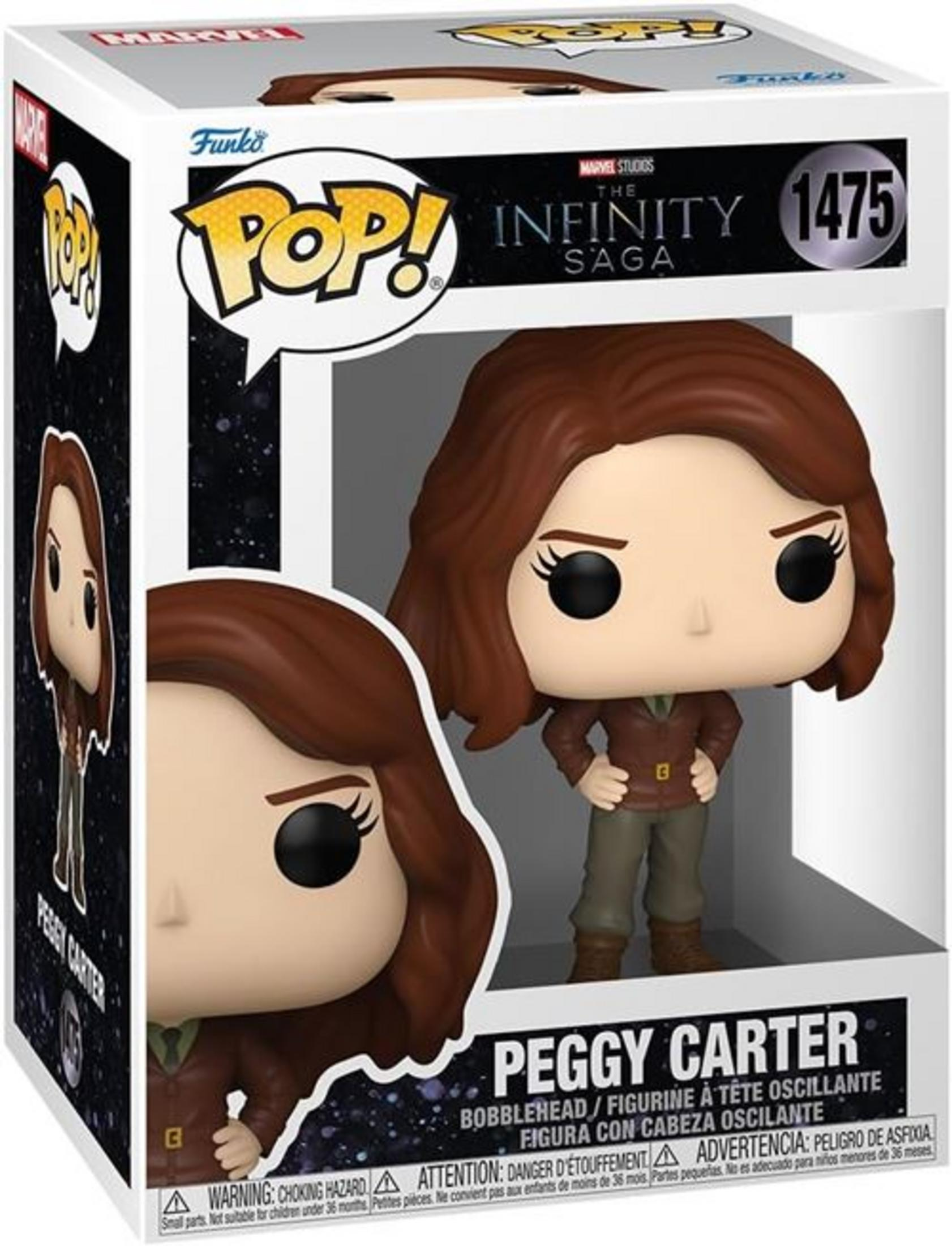 Caja Funko Pop! con una figura de Peggy Carter de "The Infinity Saga".