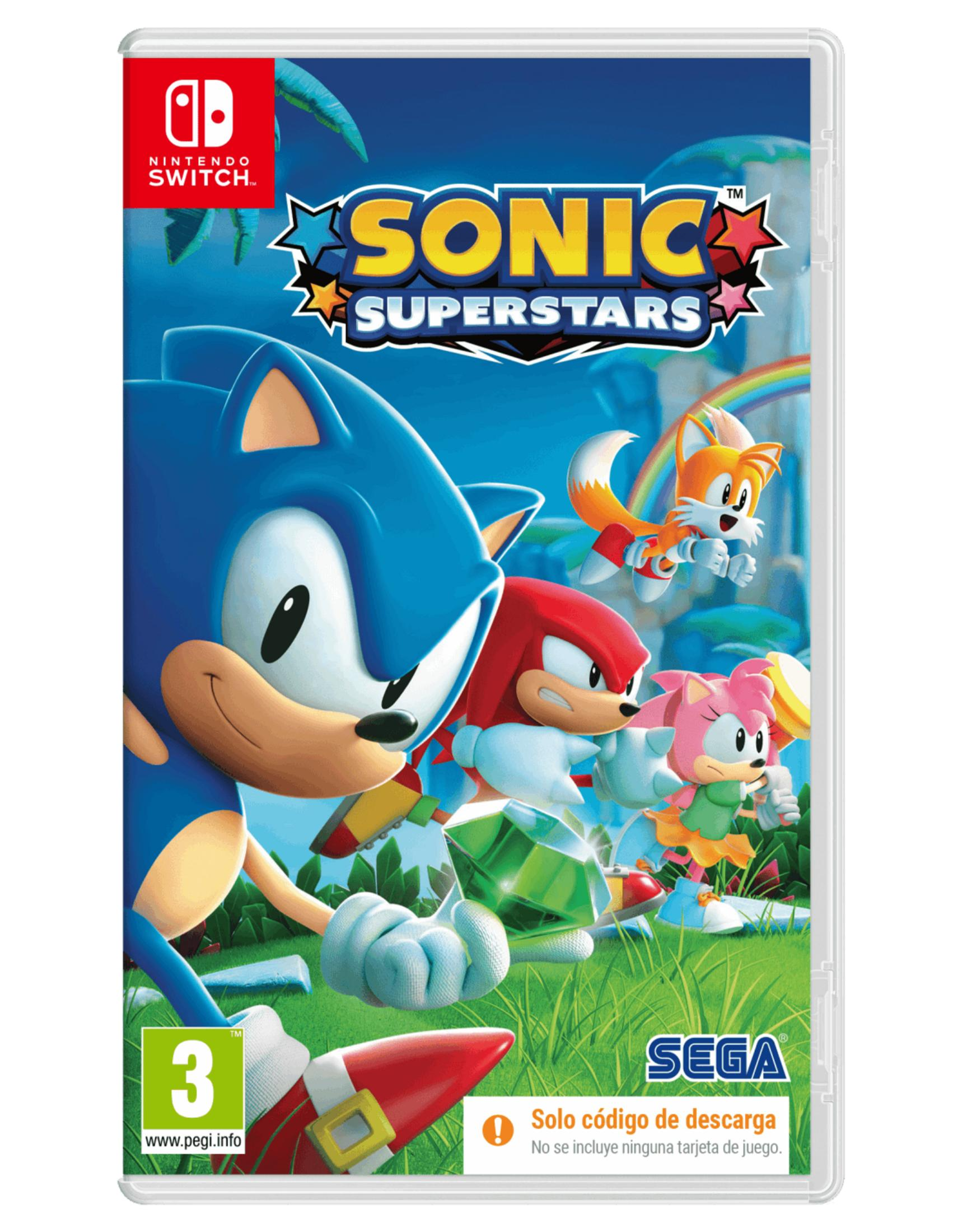 Sonic e amici corrono sull'erba, con loghi Nintendo Switch e SEGA.