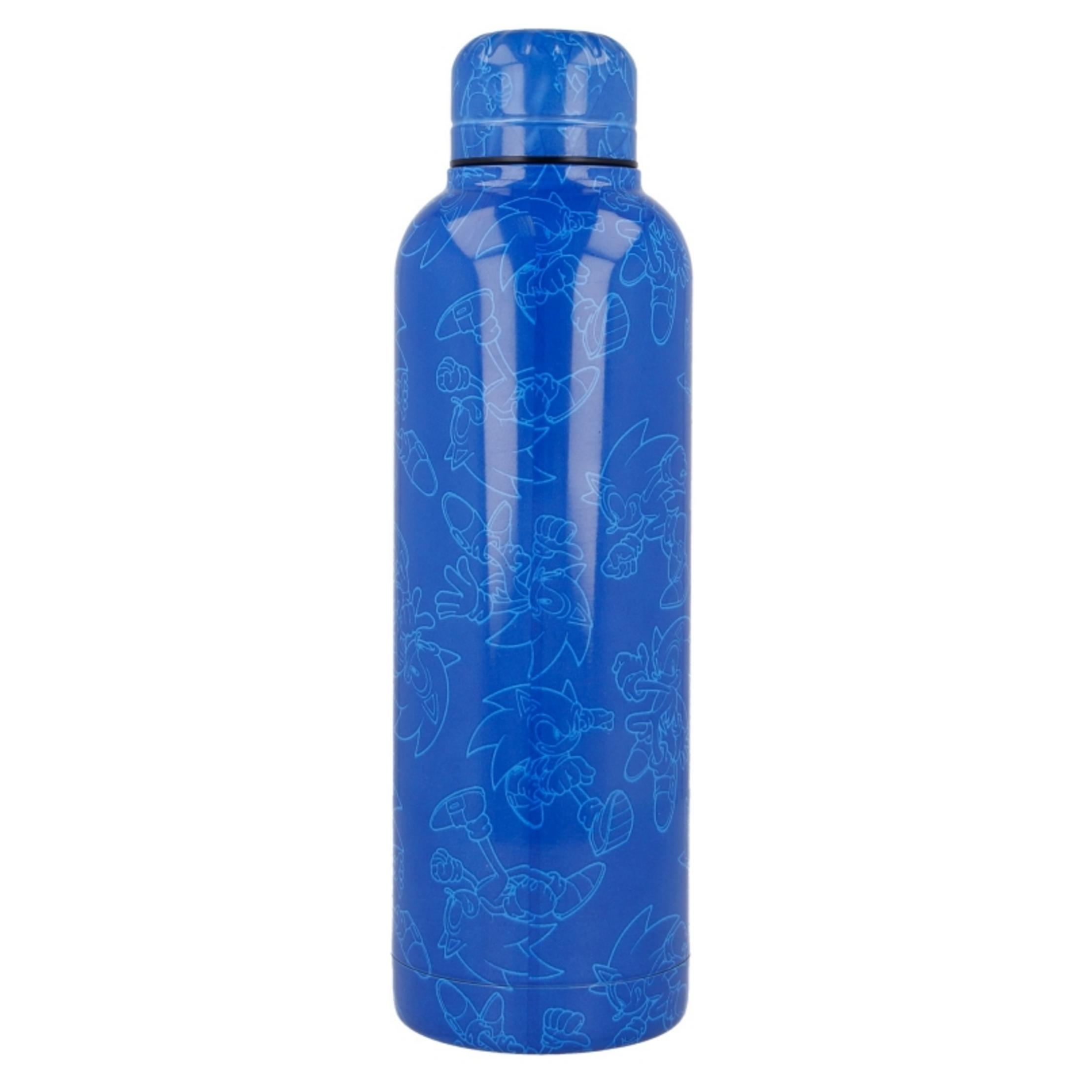 Botella de agua azul con estampado de Sonic.