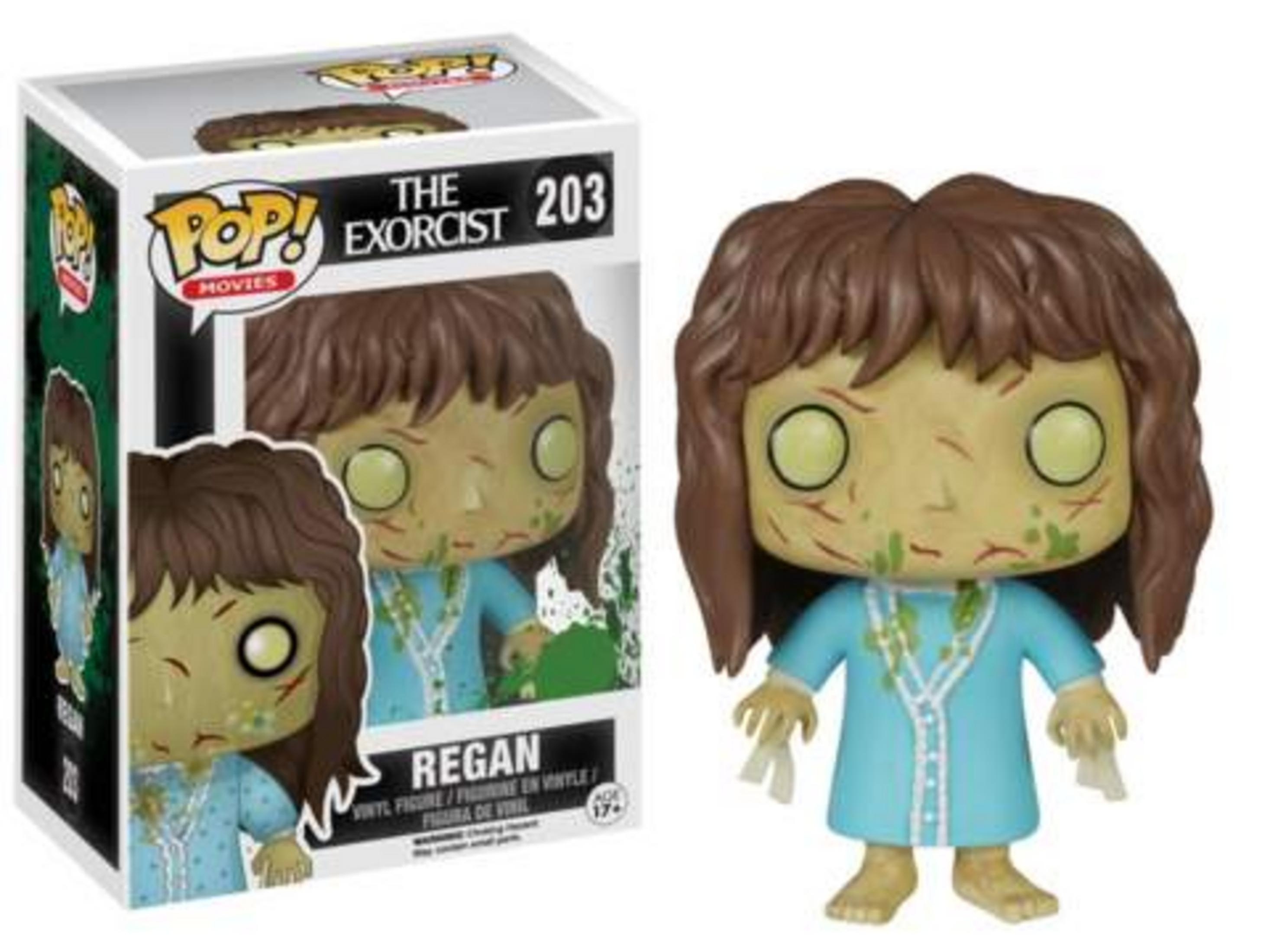 Una Funko Pop! di Regan dall'Esorcista, con viso verde e vestito blu.
