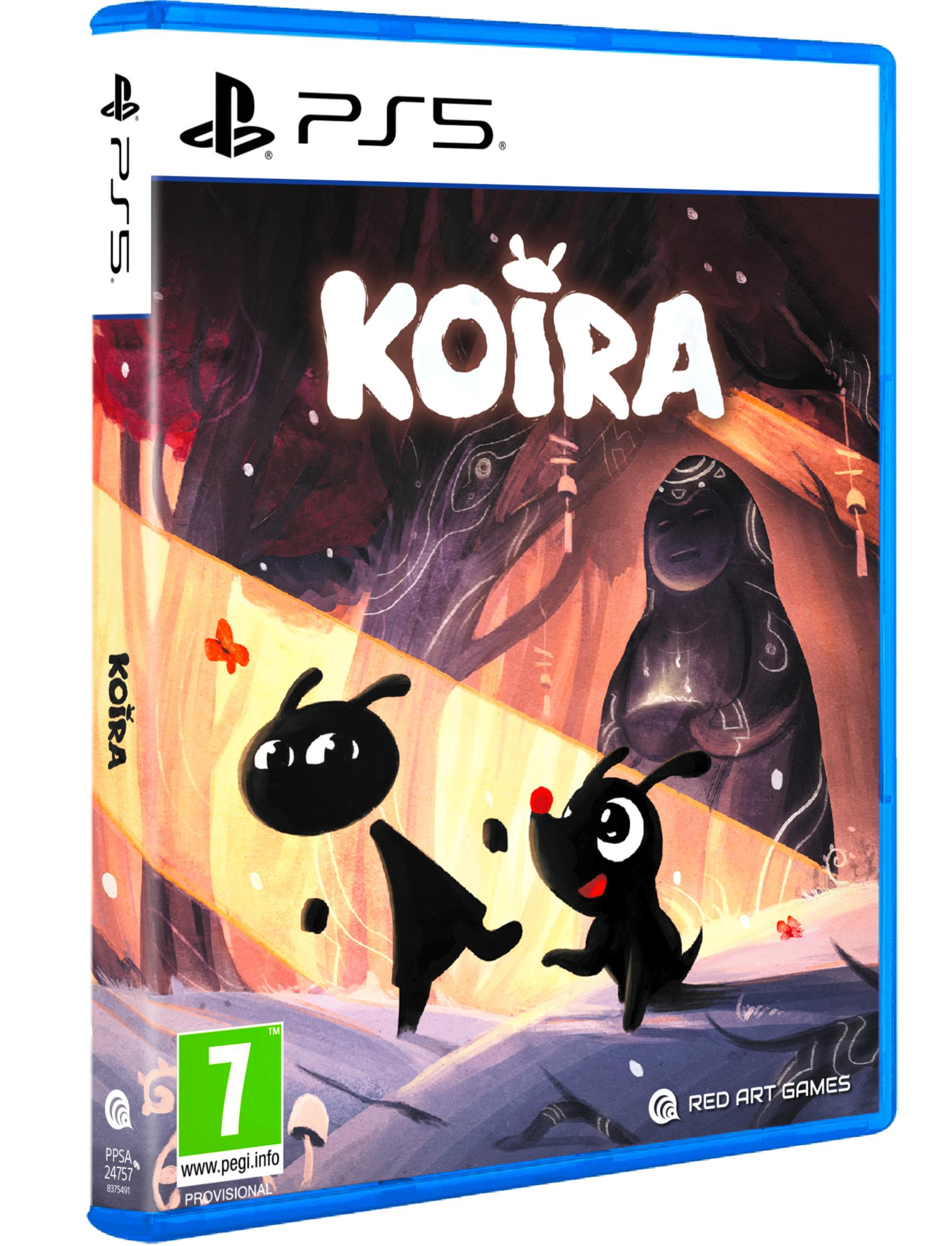 Custodia gioco PS5 KOIRA con due cani neri e una figura scura in una foresta.