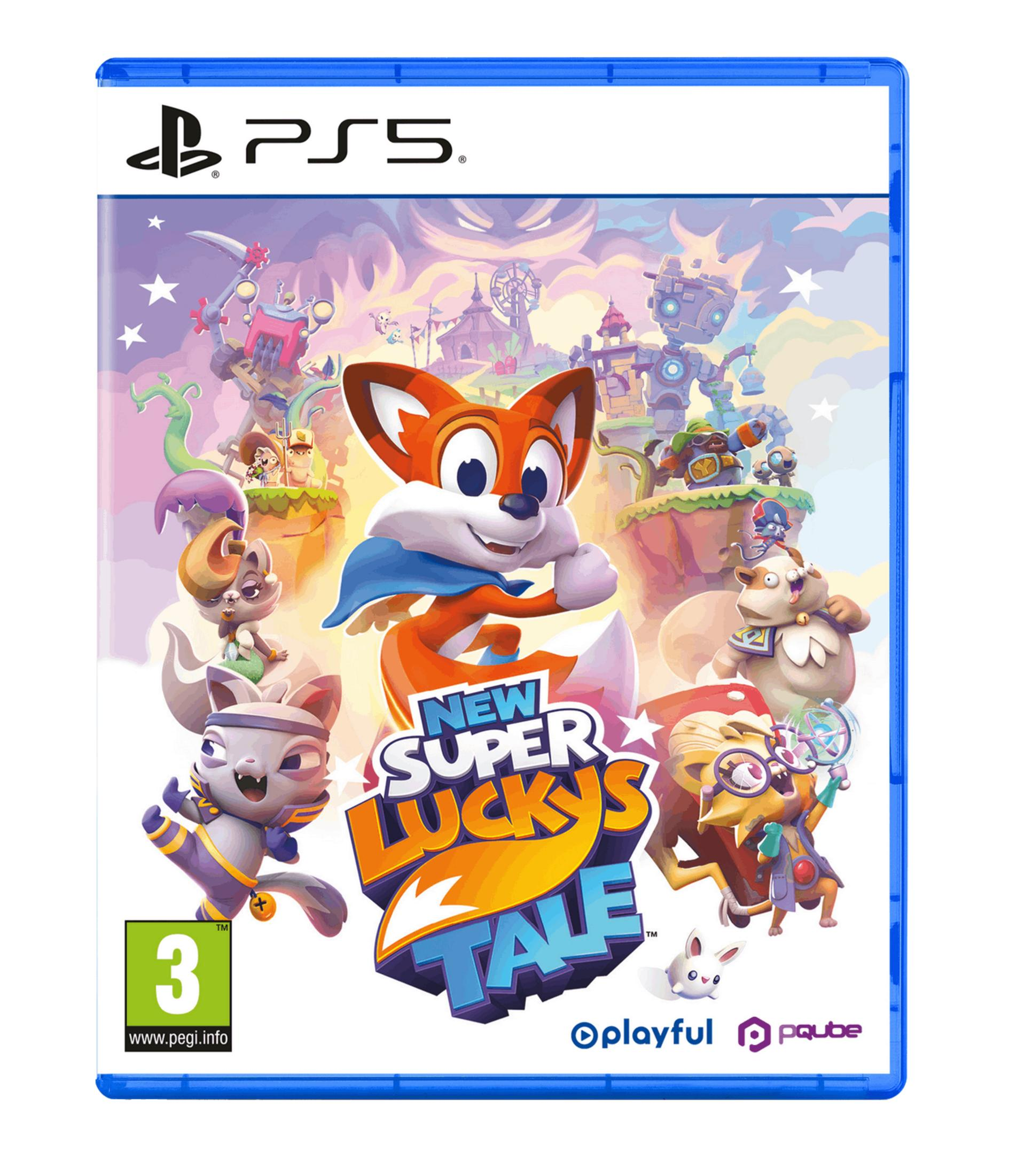 La copertina di New Super Lucky's Tale per PS5 mostra una volpe e amici.