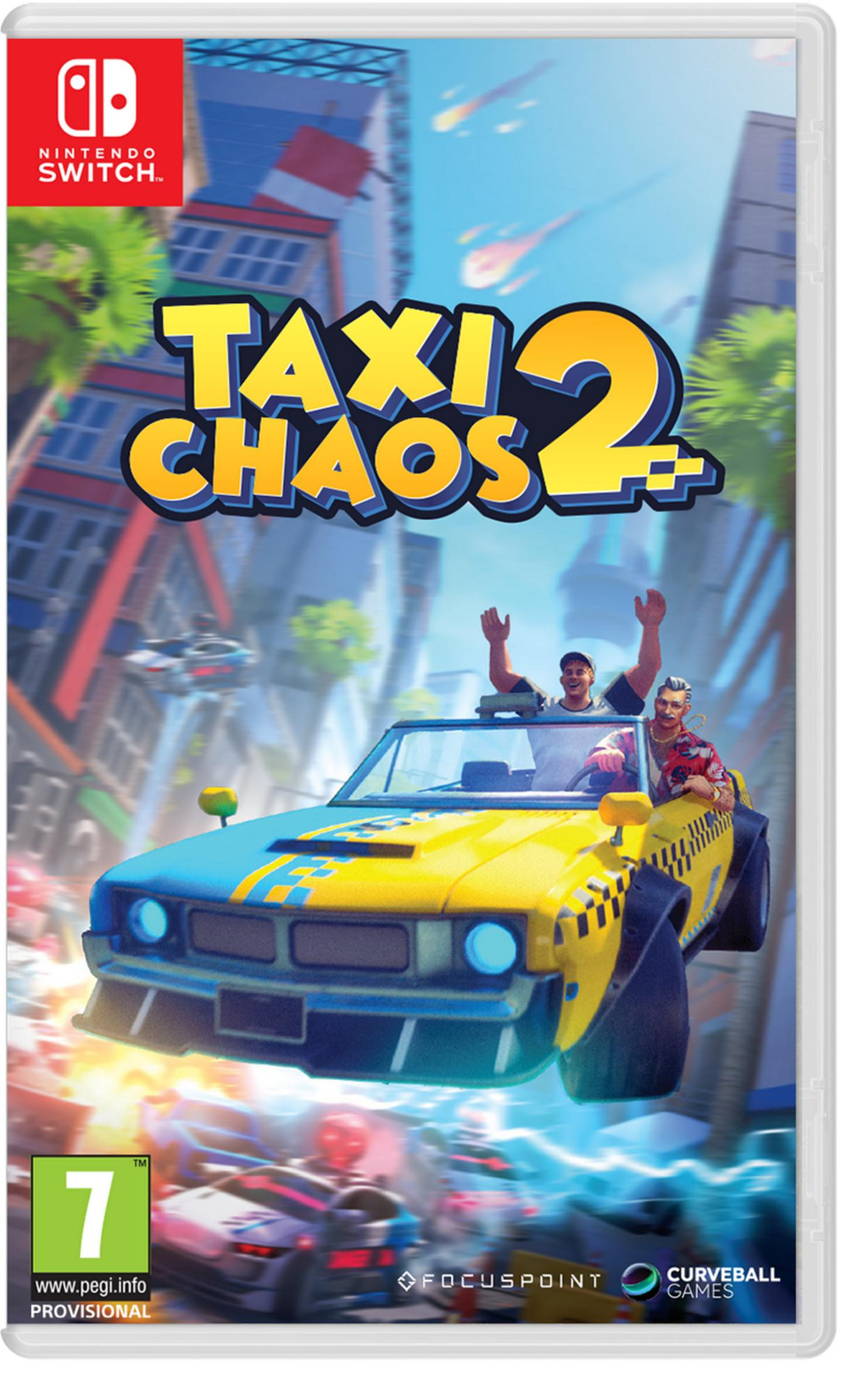 Copertina gioco Nintendo Switch: Taxi giallo con due uomini, sfondo città, scena d'azione.