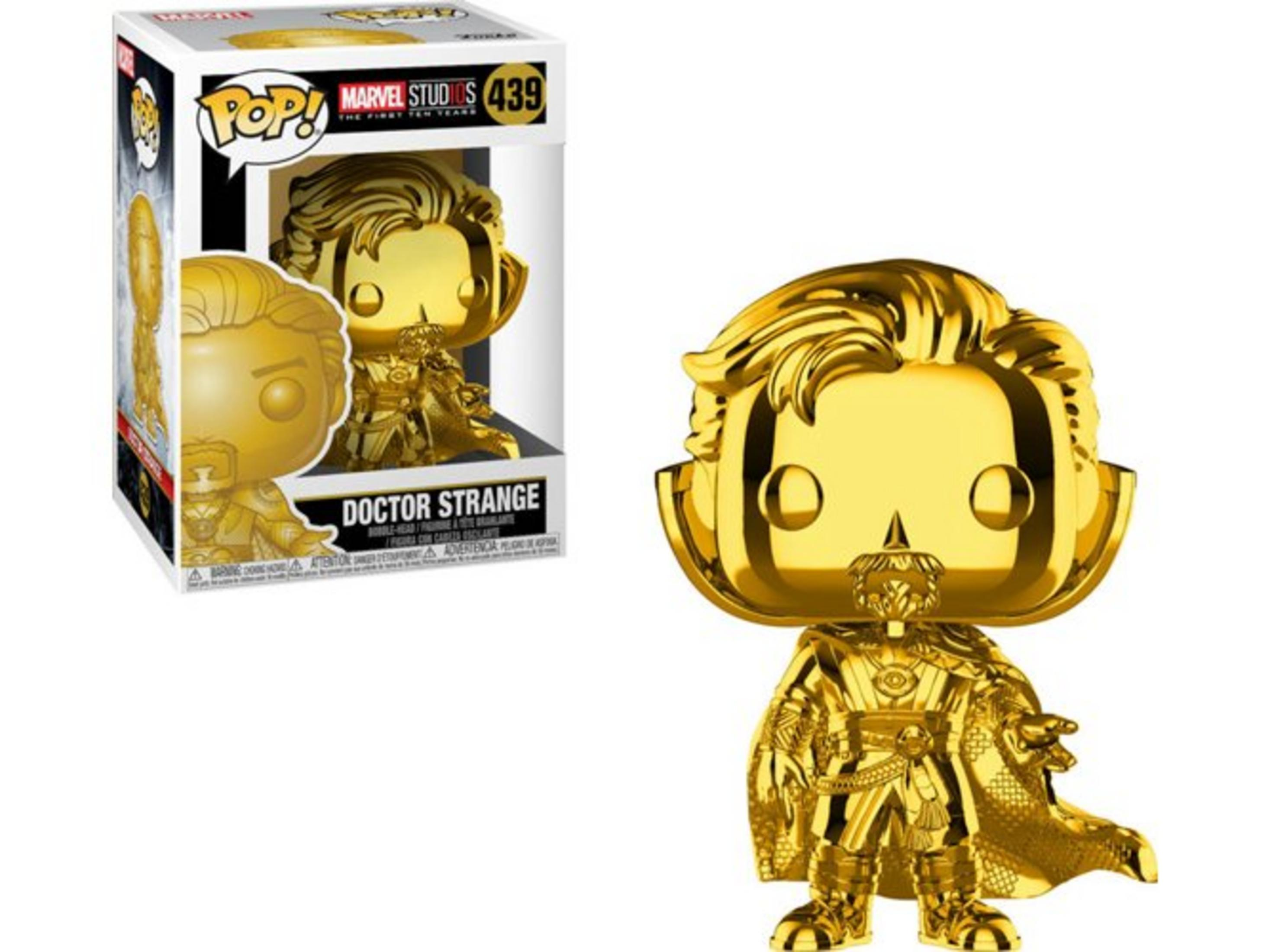 Goldene Funko Pop! Figur von Doctor Strange im Karton.