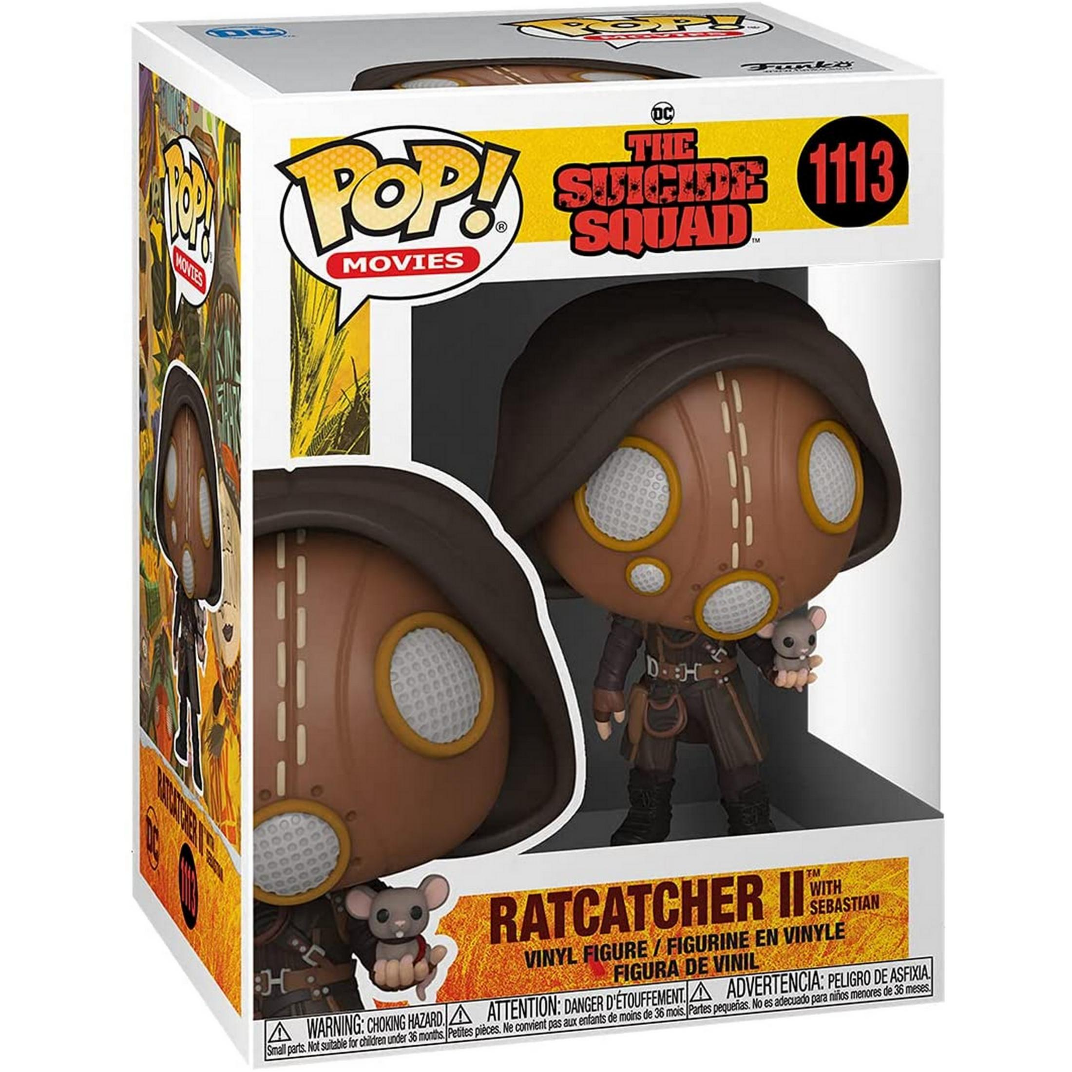 Figura Funko Pop de Ratcatcher II con un ratón, de The Suicide Squad.