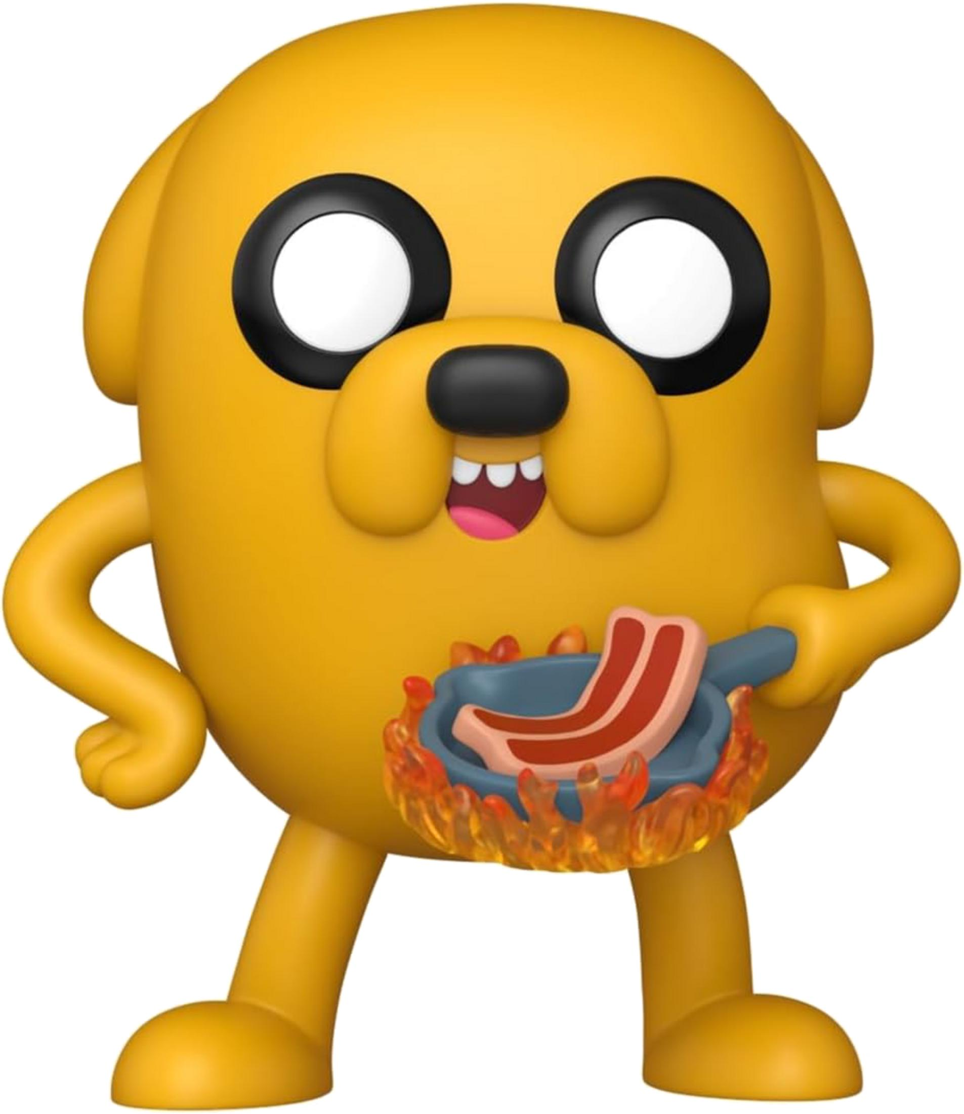 Perro amarillo cocina tocino en sartén llameante.