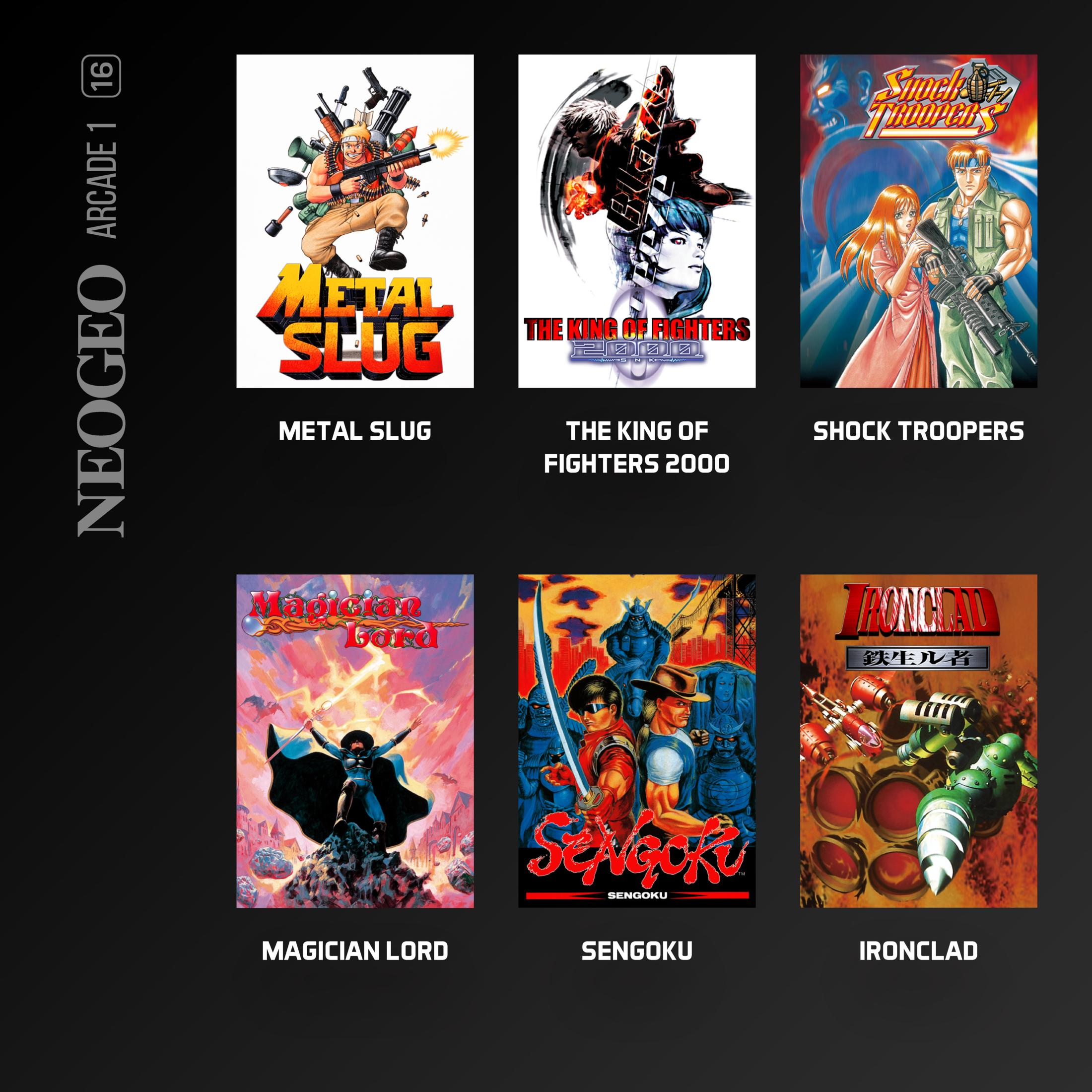 Metal Slug: Soldato con armi. King of Fighters: Combattente con spada. Shock Troopers: Coppia con arma.