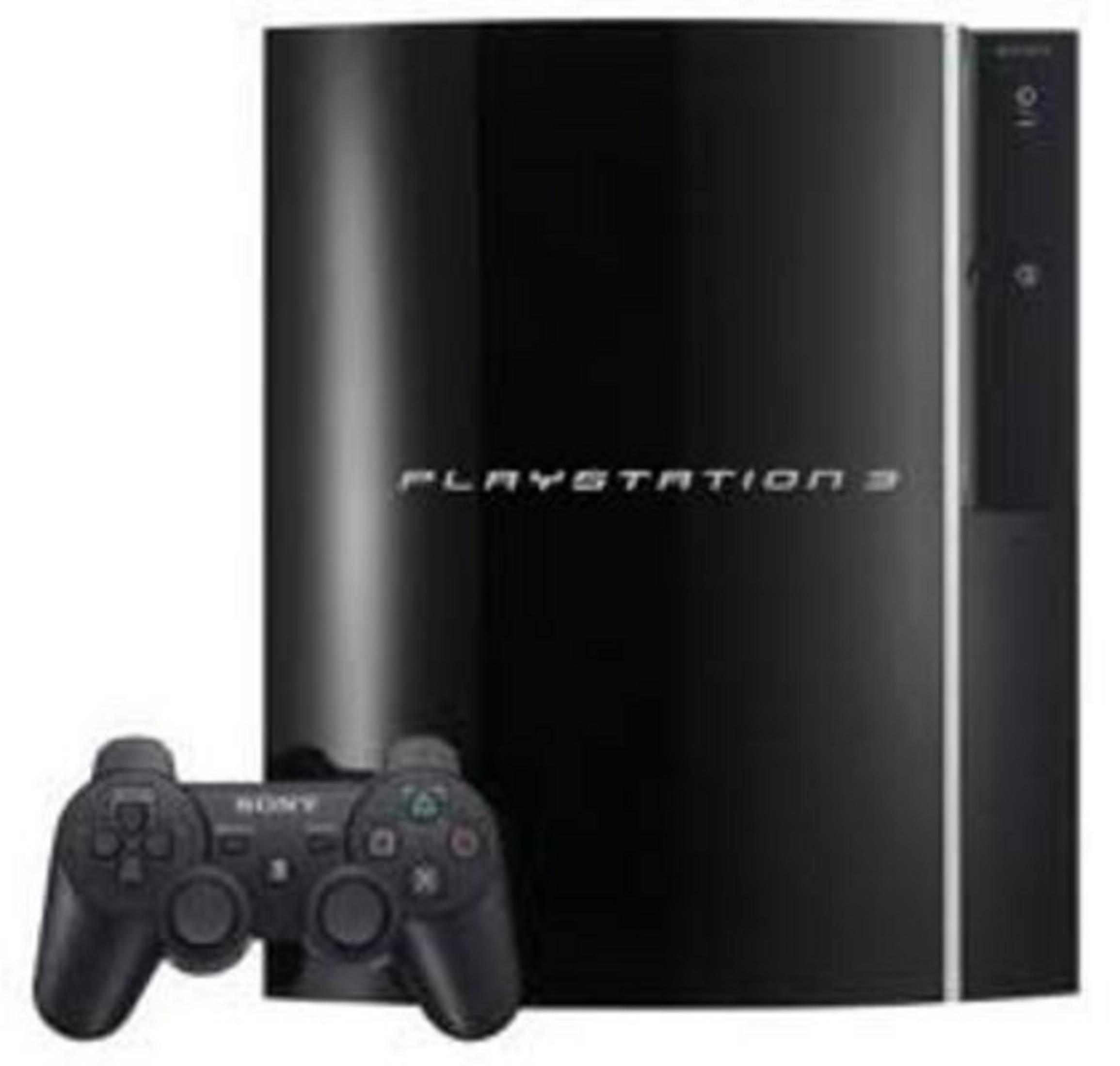 Ein schwarzer PlayStation 3-Konsolenkörper mit einem Controller davor.