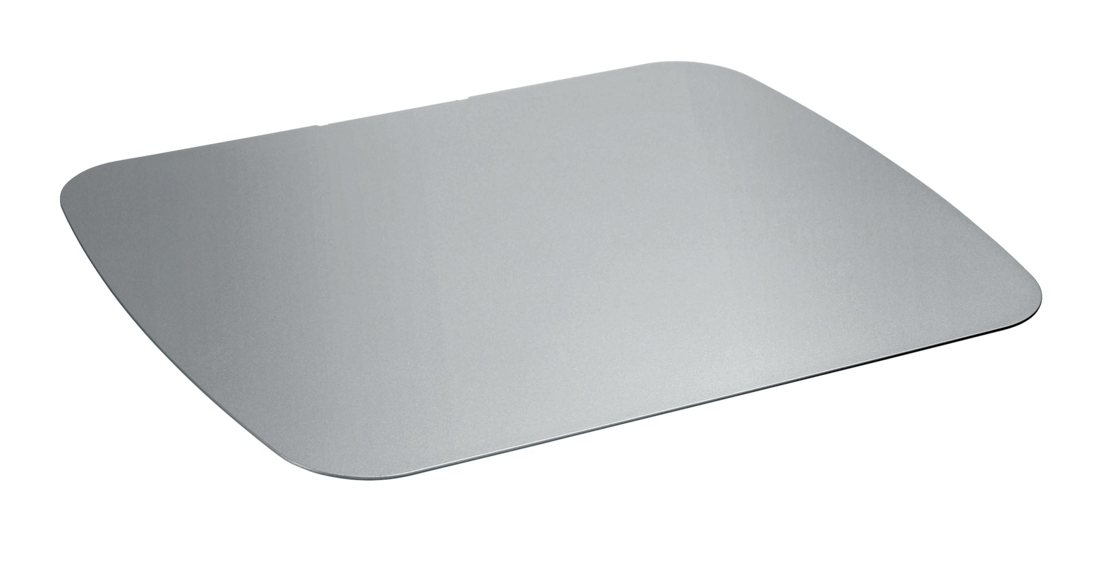 Un objeto rectangular gris con esquinas redondeadas sobre fondo blanco.