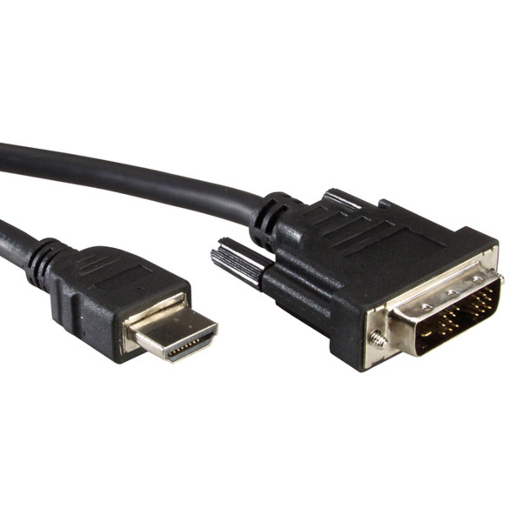 Ein schwarzes HDMI-zu-DVI-Kabel mit Anschlüssen