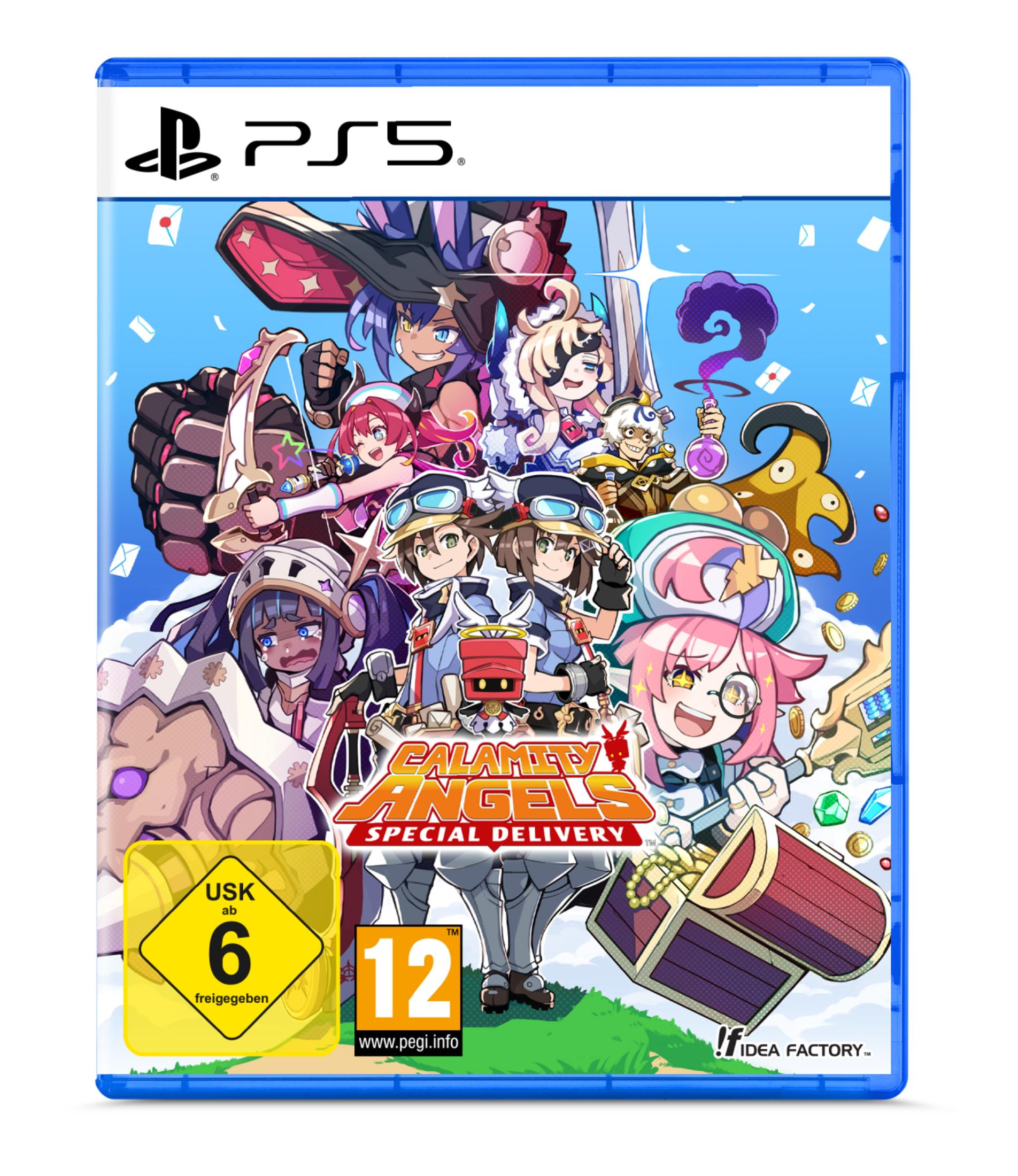 Copertina gioco PS5 con personaggi anime, forziere del tesoro, valutazioni USK 6 e PEGI 12.