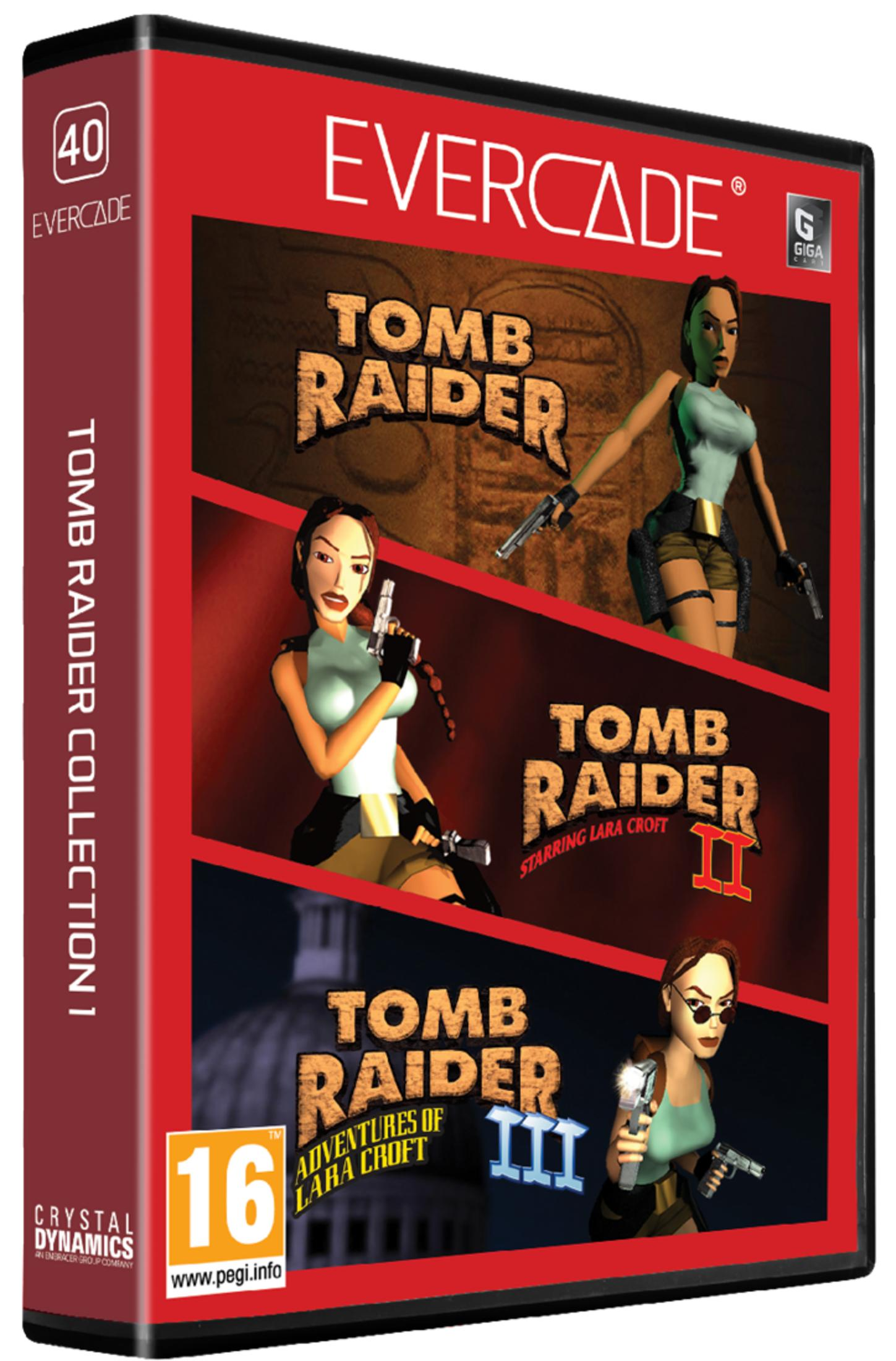 Copertina di Tomb Raider Collection 1 per Evercade, con Lara Croft.