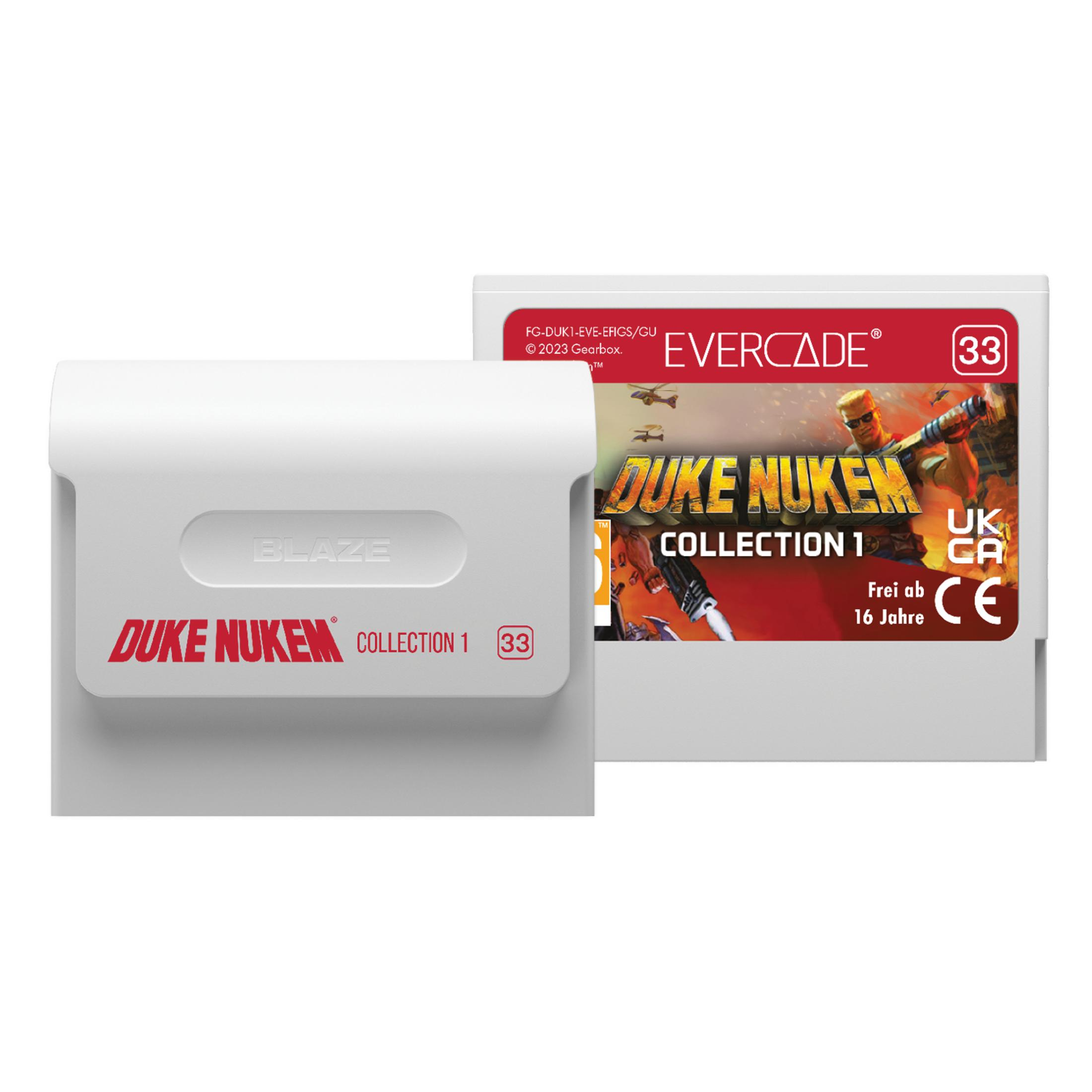 Cartucho Evercade con Duke Nukem Collection 1 y marca CE.