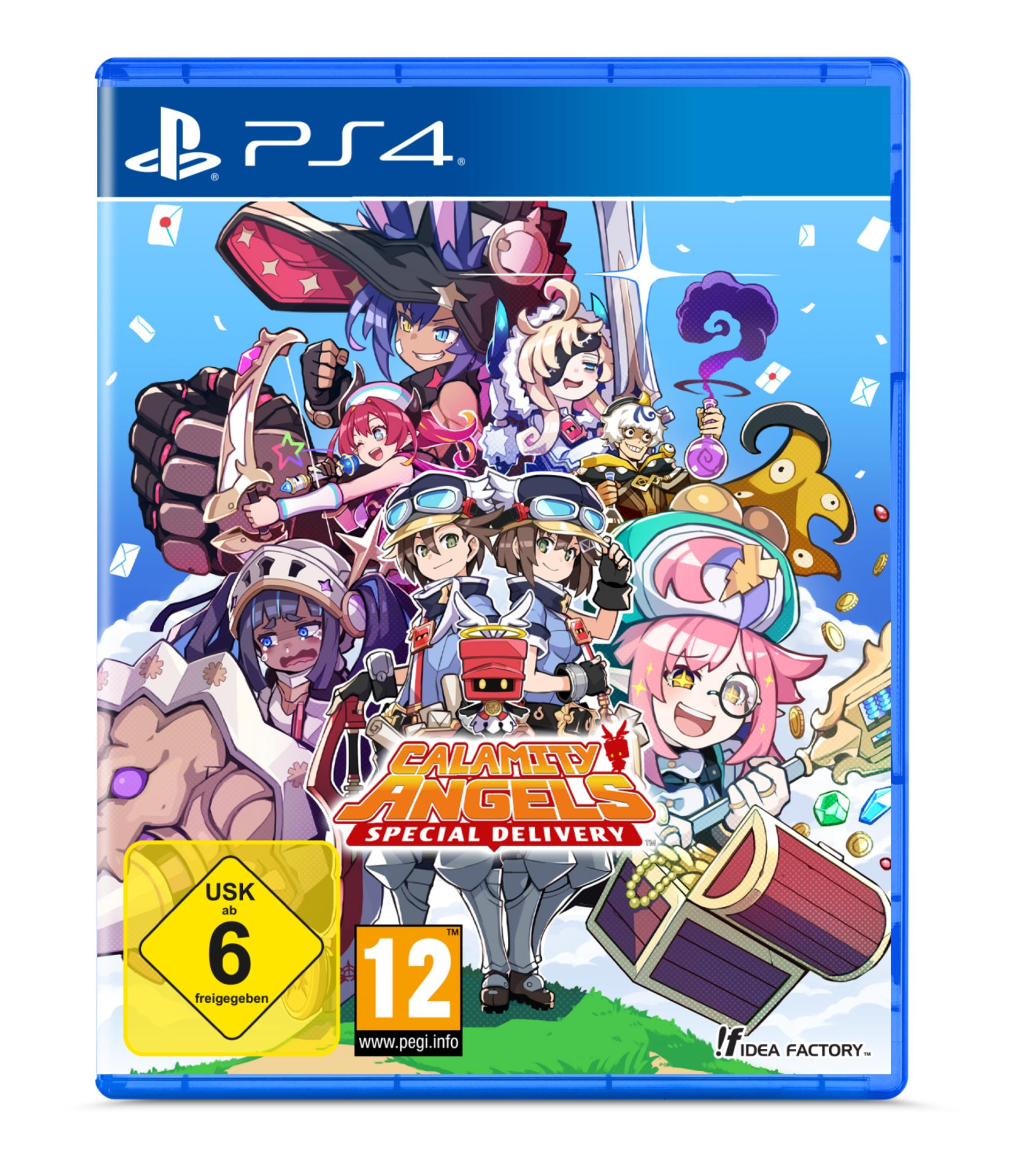 Gioco PS4 'Calamity Angels: Special Delivery' con personaggi anime e classificazioni età.