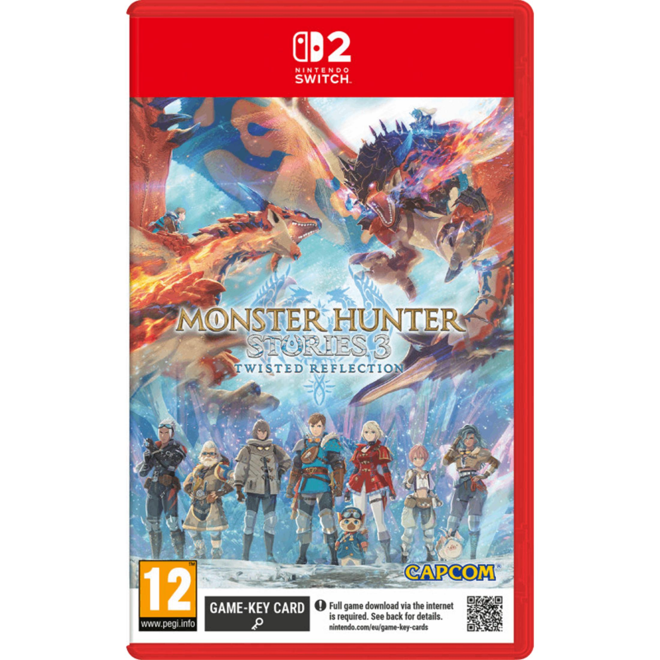 Custodia Nintendo Switch Monster Hunter Stories 3 con personaggi e draghi.
