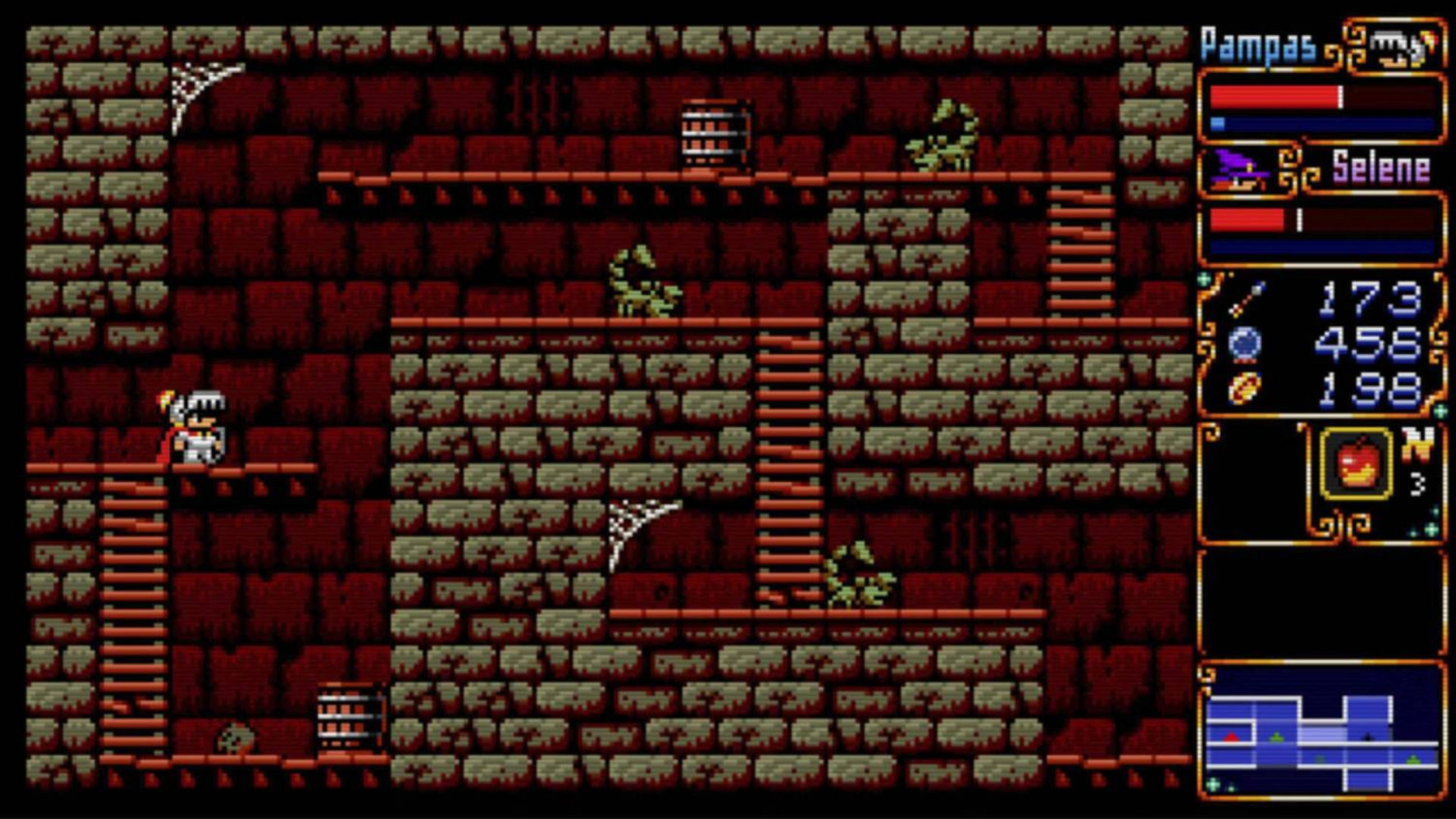 Un personaggio 2D pixelato in armatura bianca si trova su una piattaforma di mattoni in un castello.