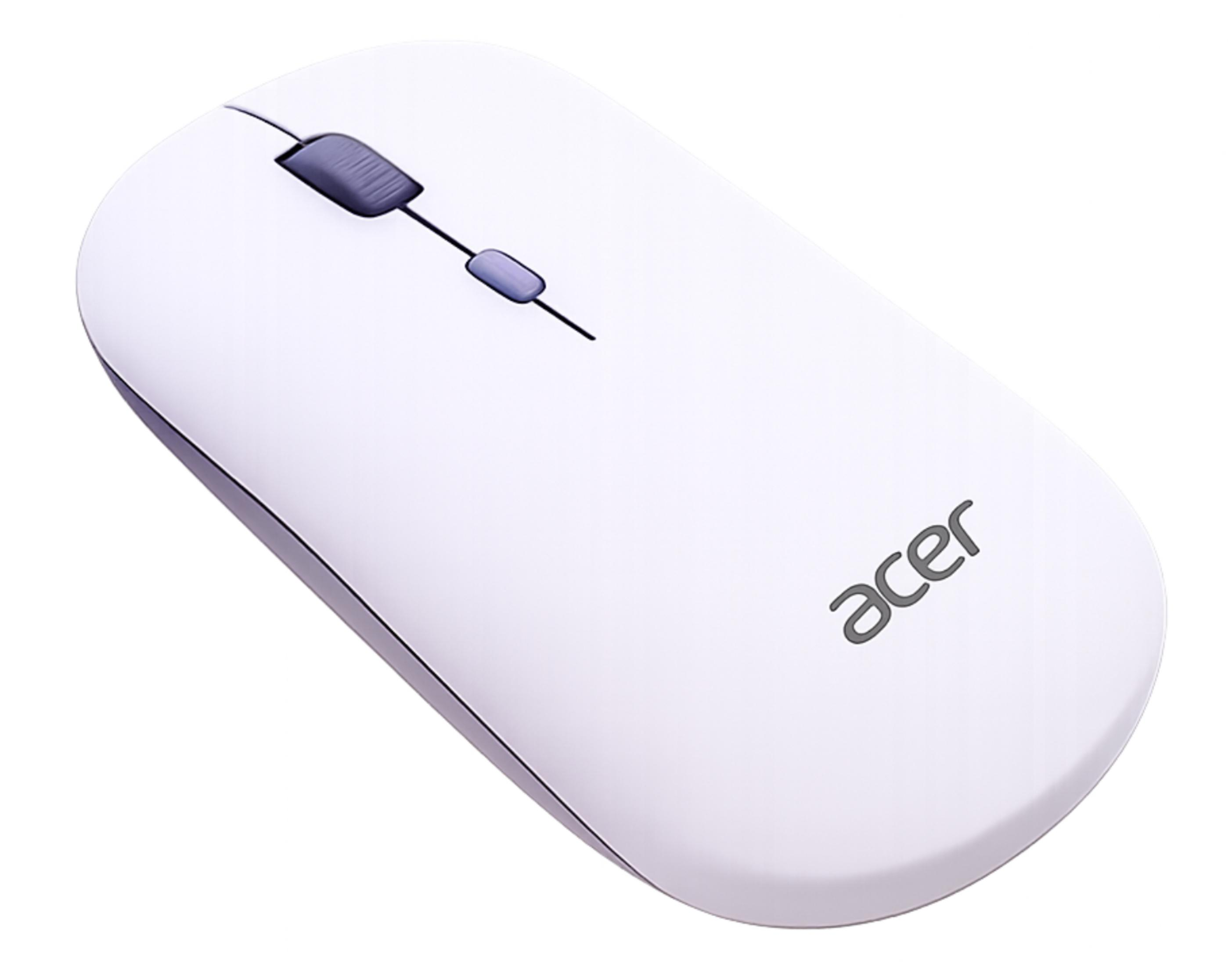 Un mouse bianco Acer con pulsanti e rotellina grigi.