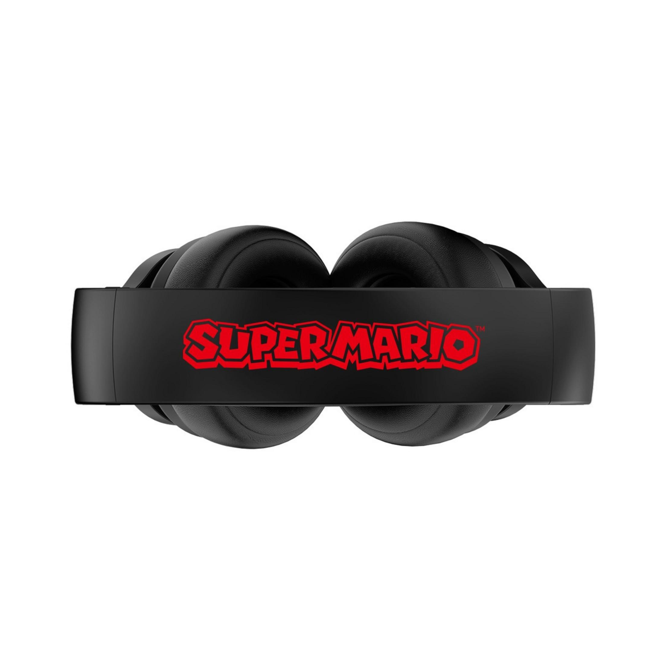 Black headphones with red Super Mario logo.
