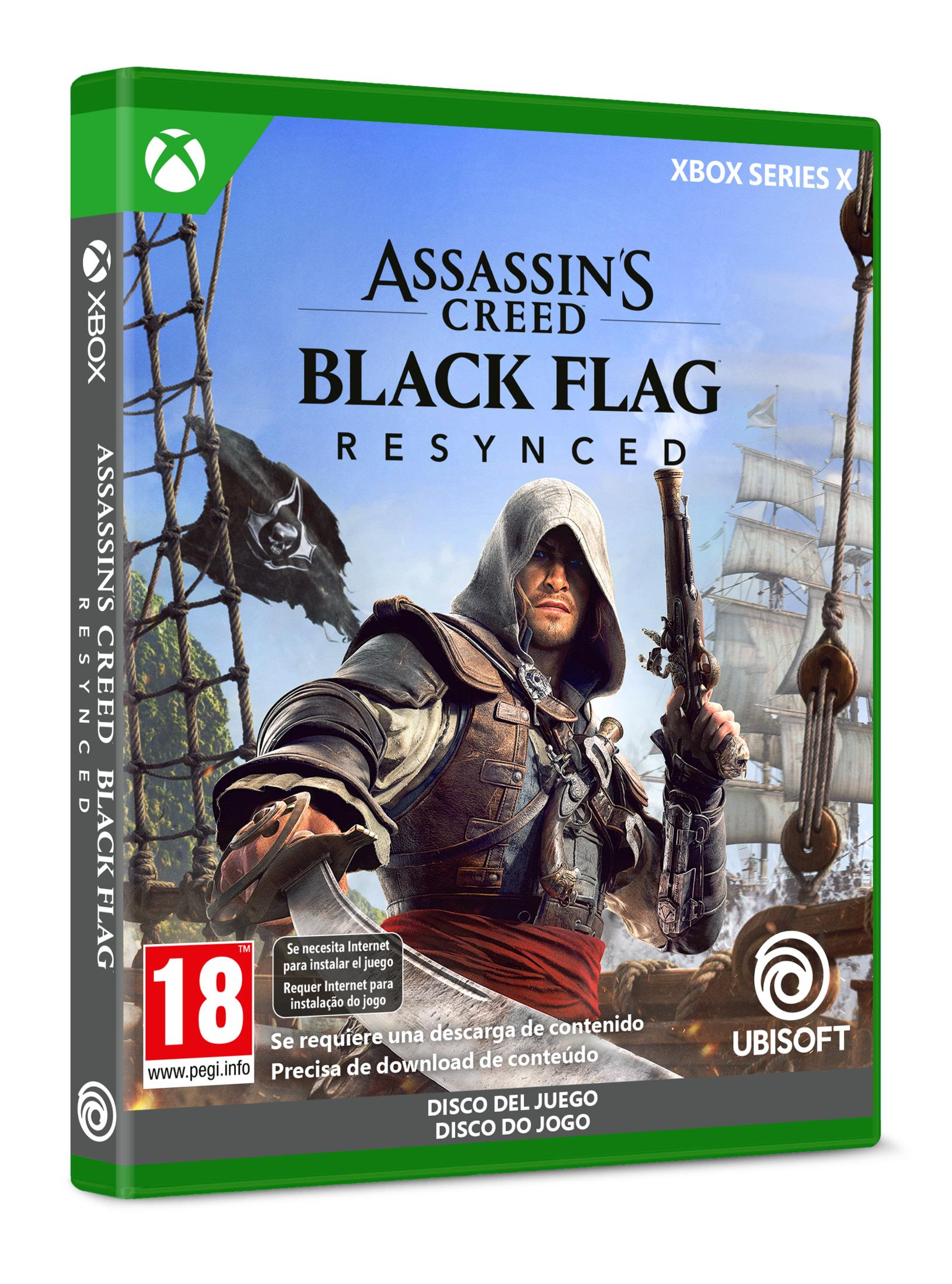 Kapüşonlu bir korsan tabanca tutuyor. Assassin's Creed Black Flag Xbox oyun kapağı.