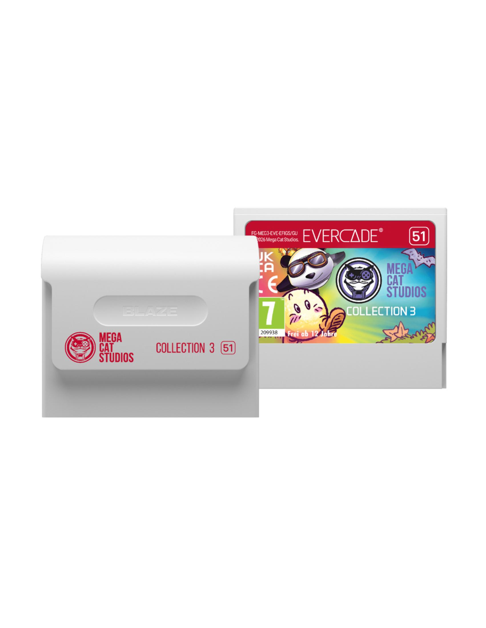 Cartuccia Evercade: Mega Cat Studios Collection 3 con motivi di gatti e panda.