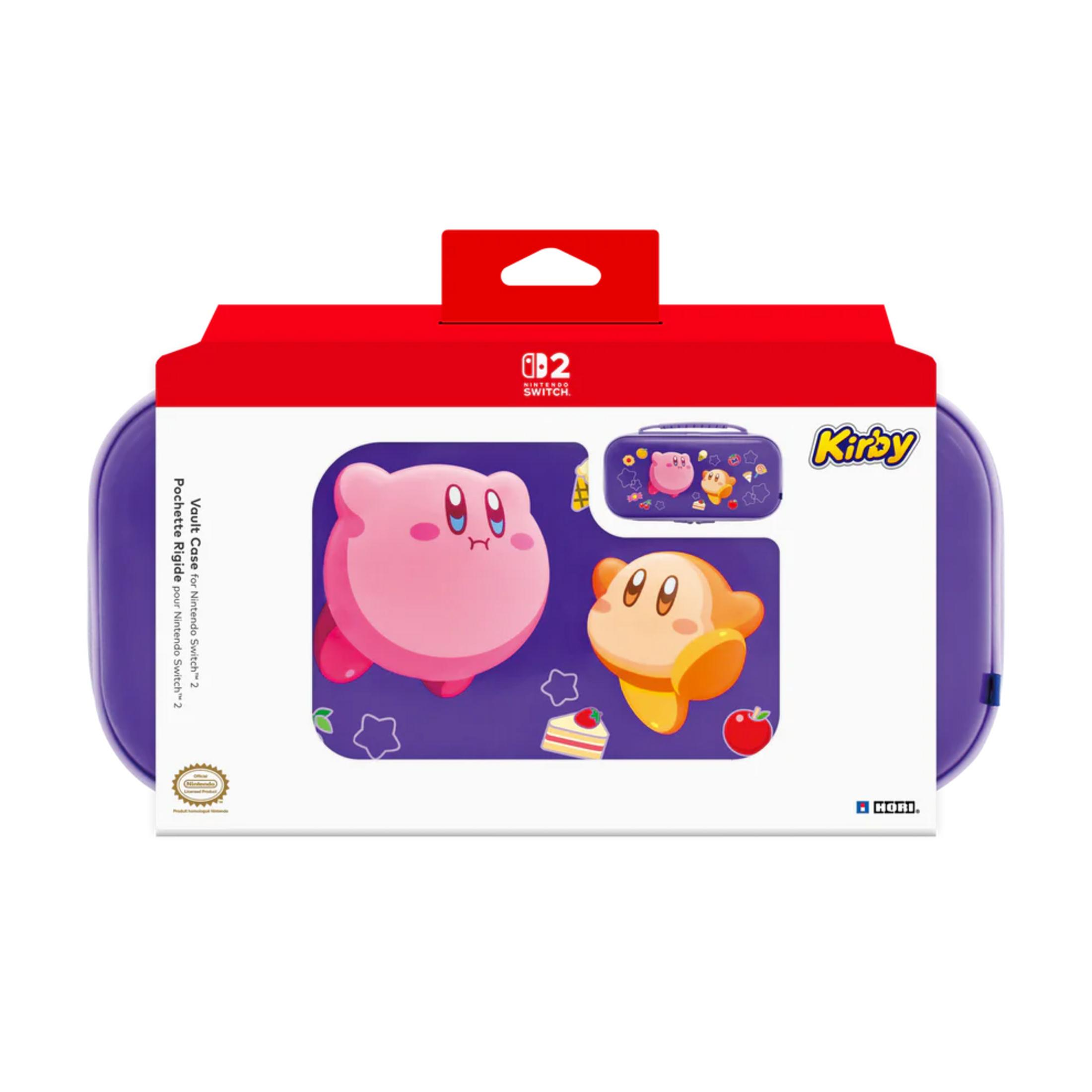 Funda morada para Nintendo Switch con personajes y accesorios de Kirby.