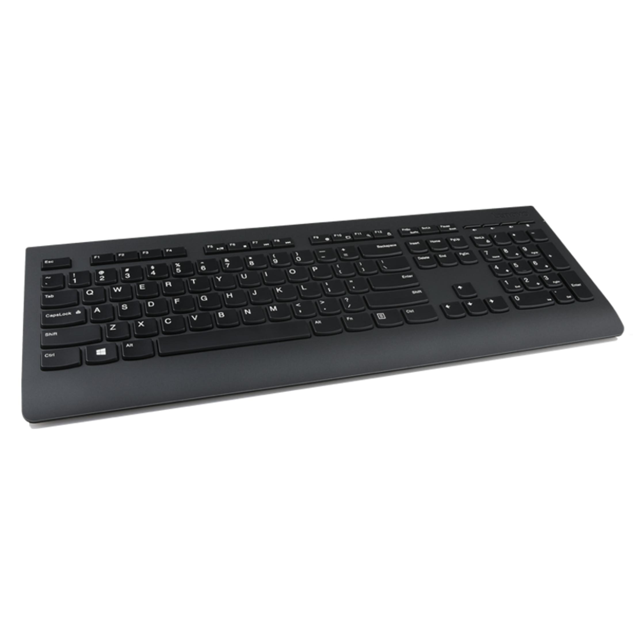 Un teclado inalámbrico negro Lenovo con diseño de teclado numérico.