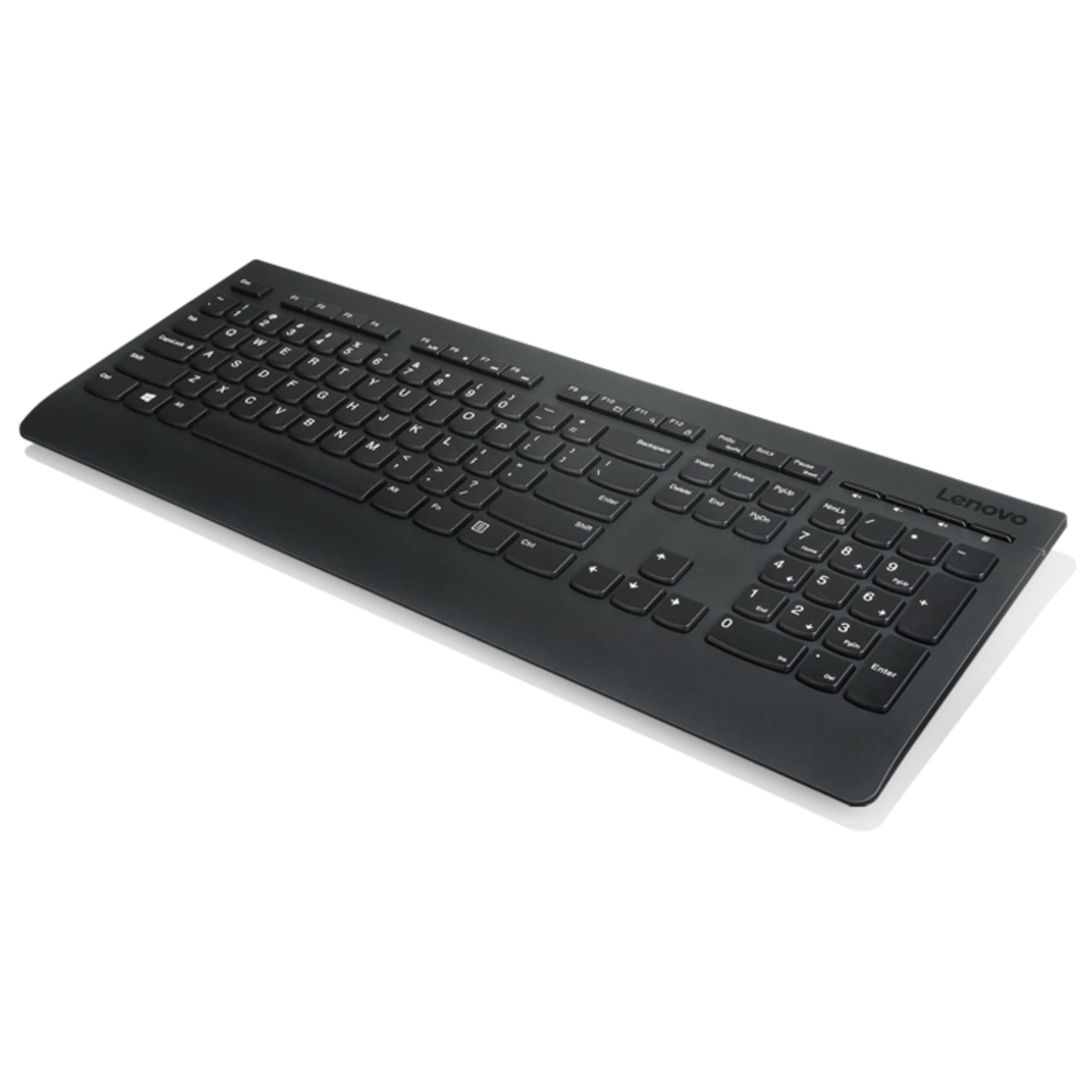 Teclado Lenovo negro con teclado numérico sobre fondo blanco.