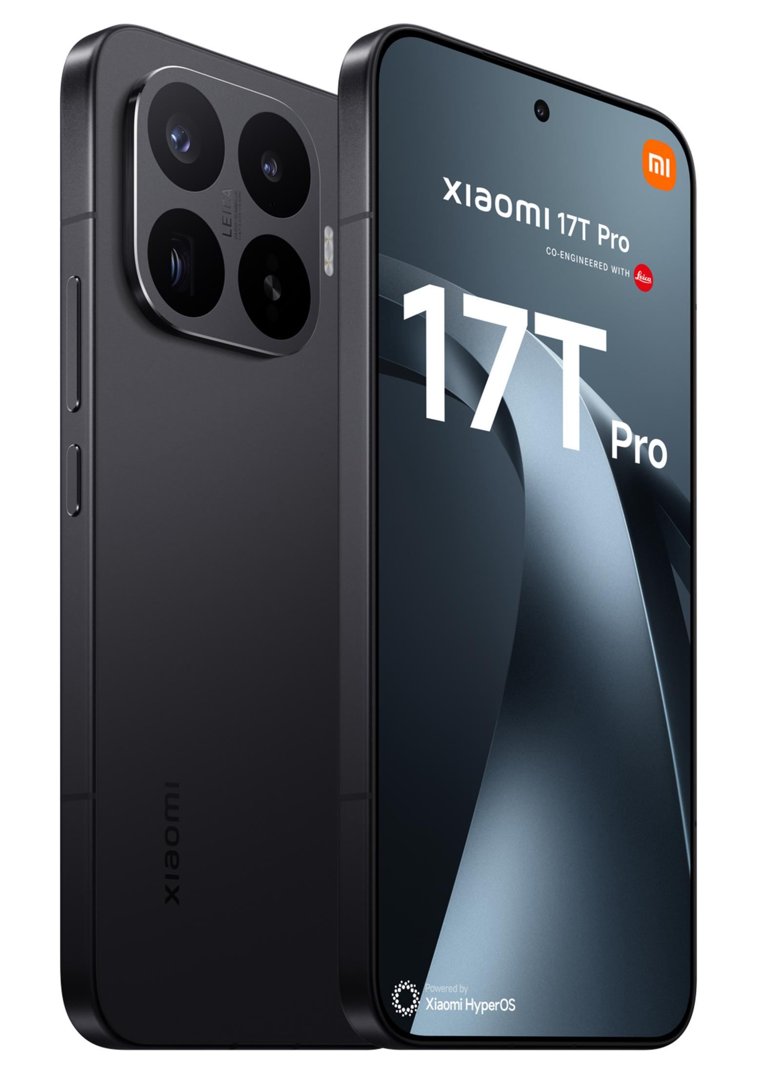 Zwei schwarze Xiaomi 17T Pro Handys, eines zeigt die Rückseite mit vier Kameras.