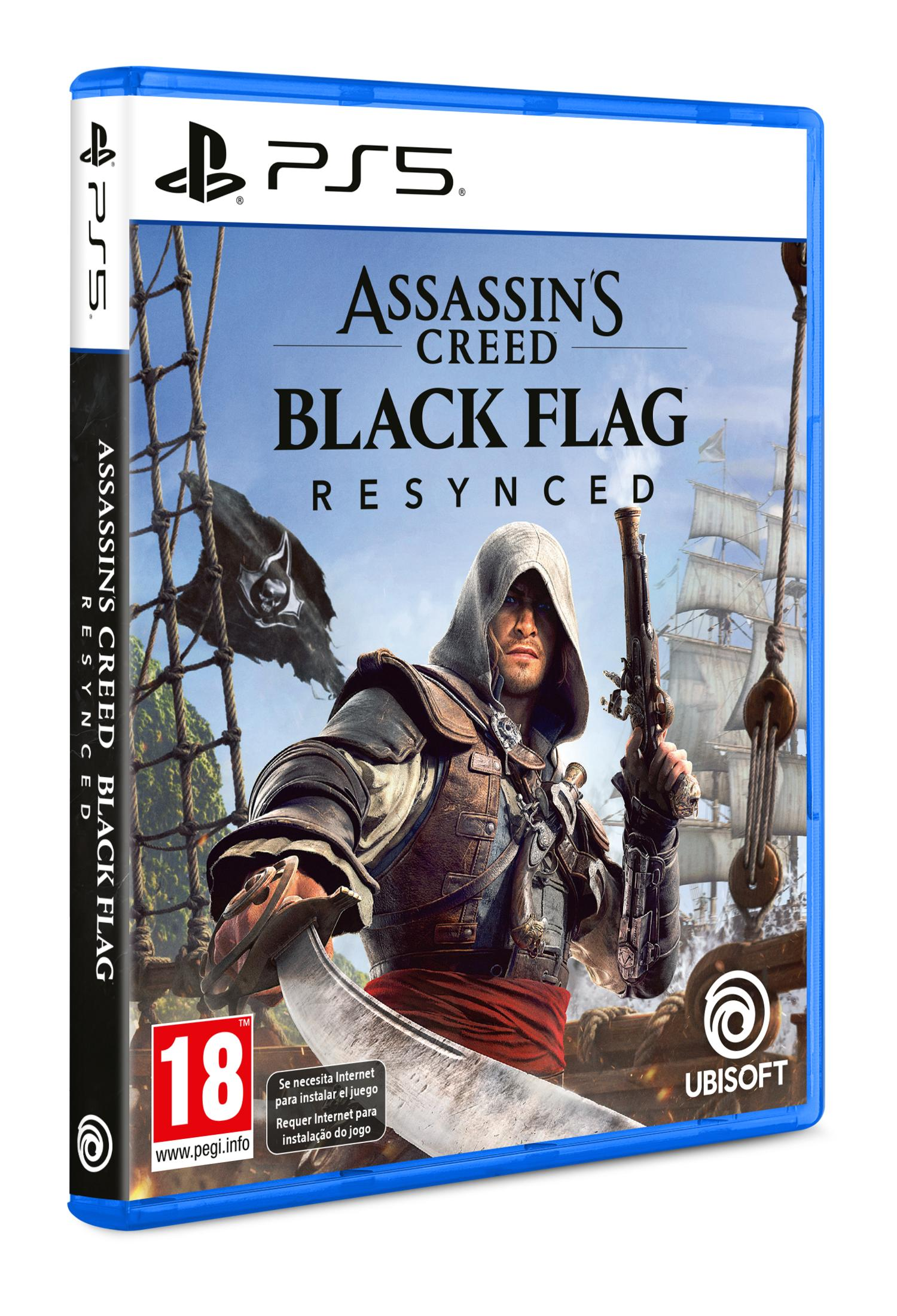 Assassin's Creed Black Flag PS5 kapağı, korsan ve yelkenli gemi.