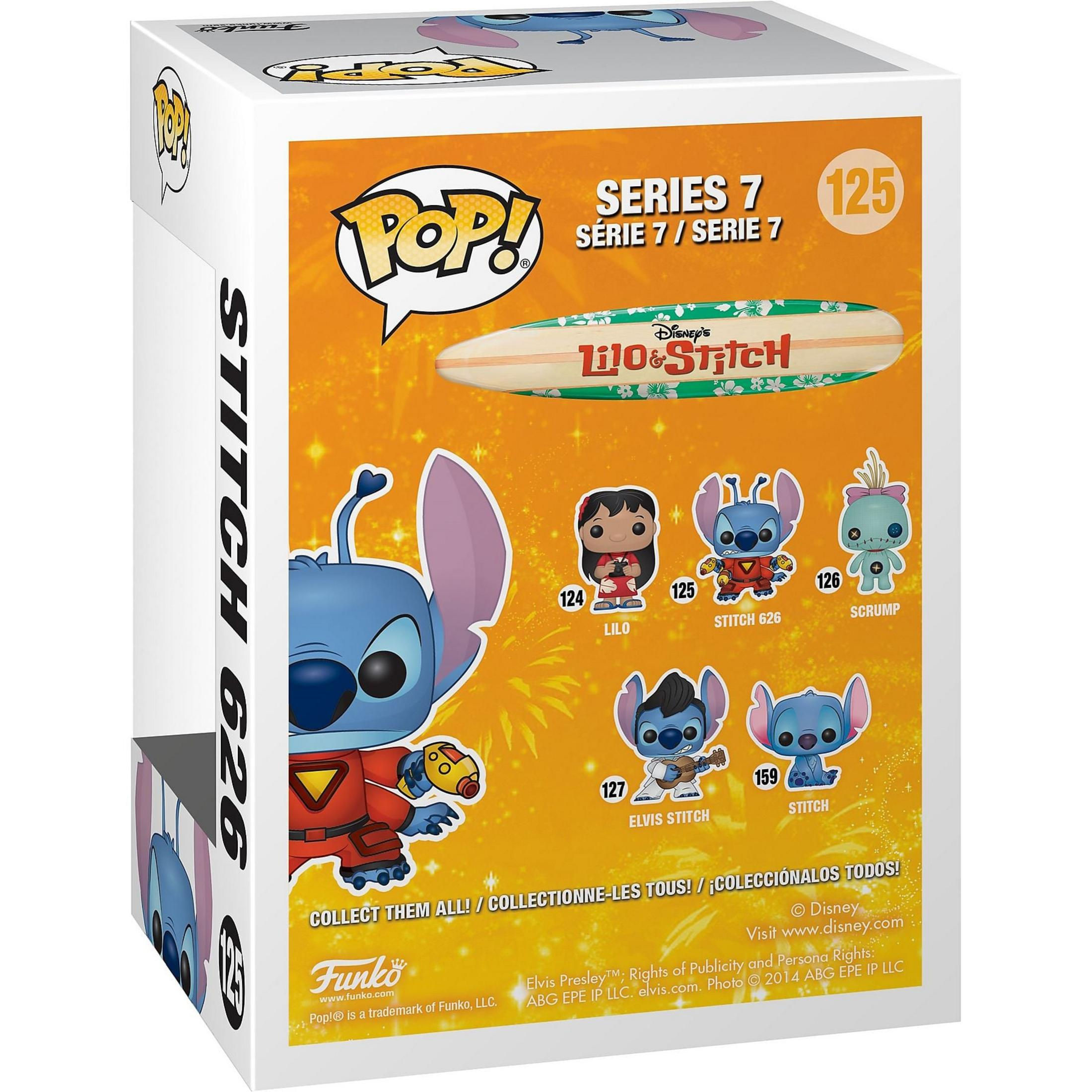 Box Funko Pop! di Stitch, Serie 7, con personaggi e una tavola da surf.