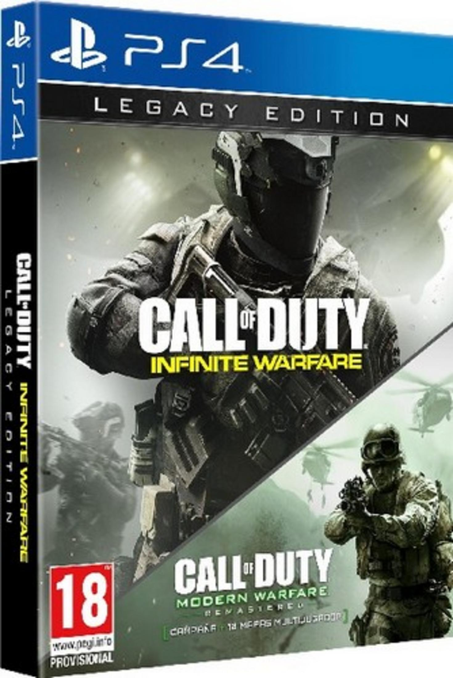 Arte de caja PS4 Call of Duty Legacy Edition con soldados y helicópteros.