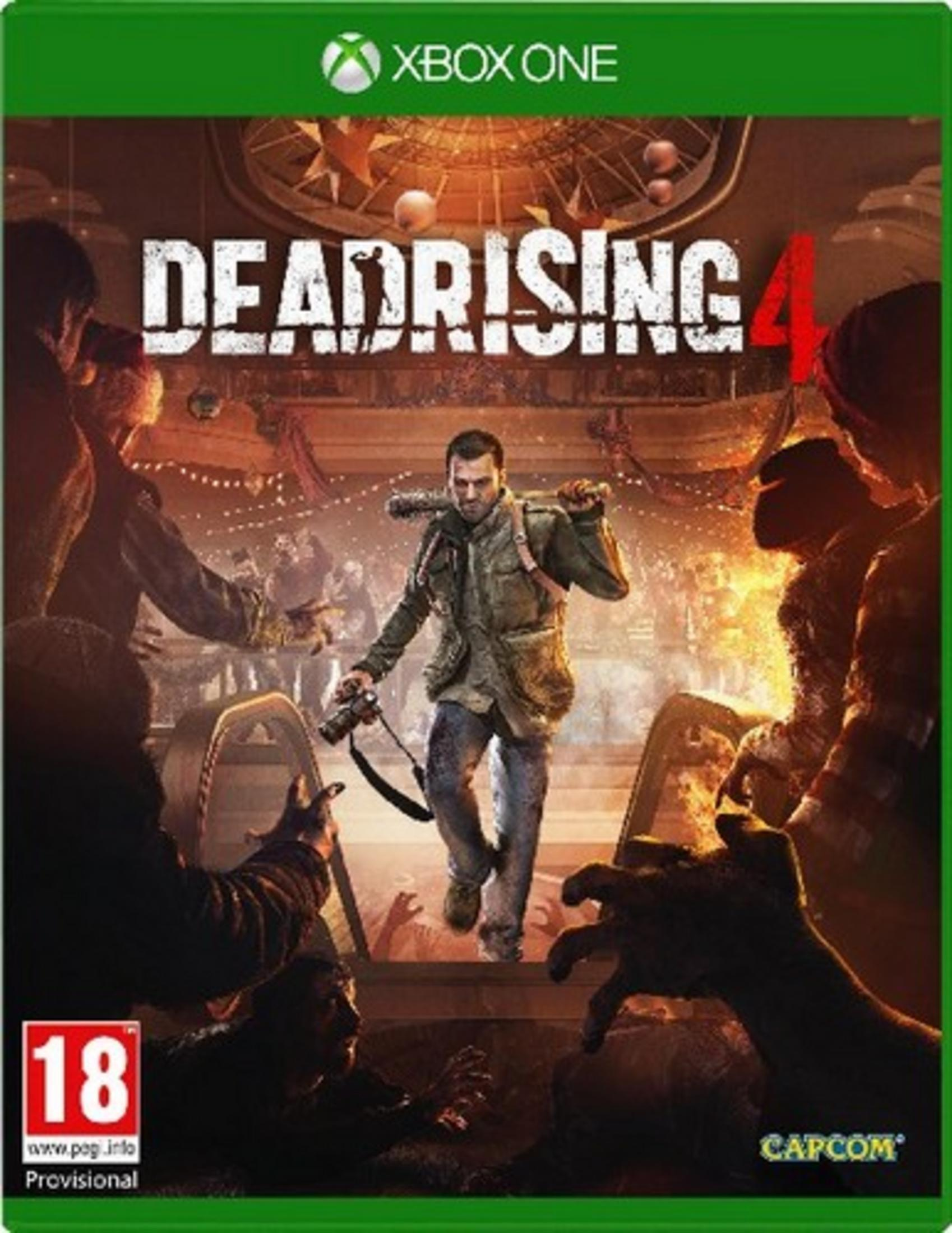 Un hombre con un bate y cámara, rodeado de zombis en la portada de un juego de Xbox One.