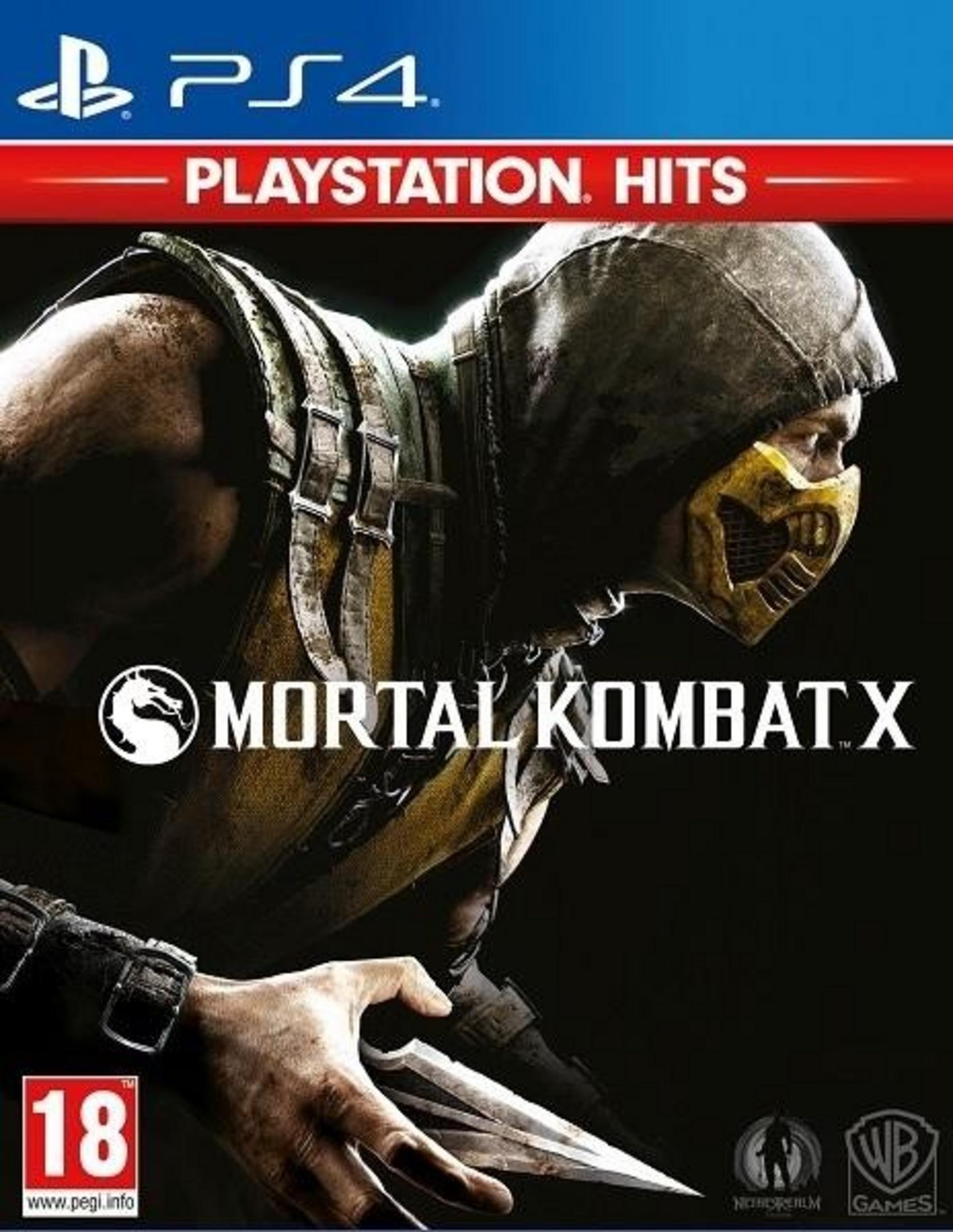 Copertina del gioco Mortal Kombat X PS4 con Scorpion in maschera gialla e pugnale.