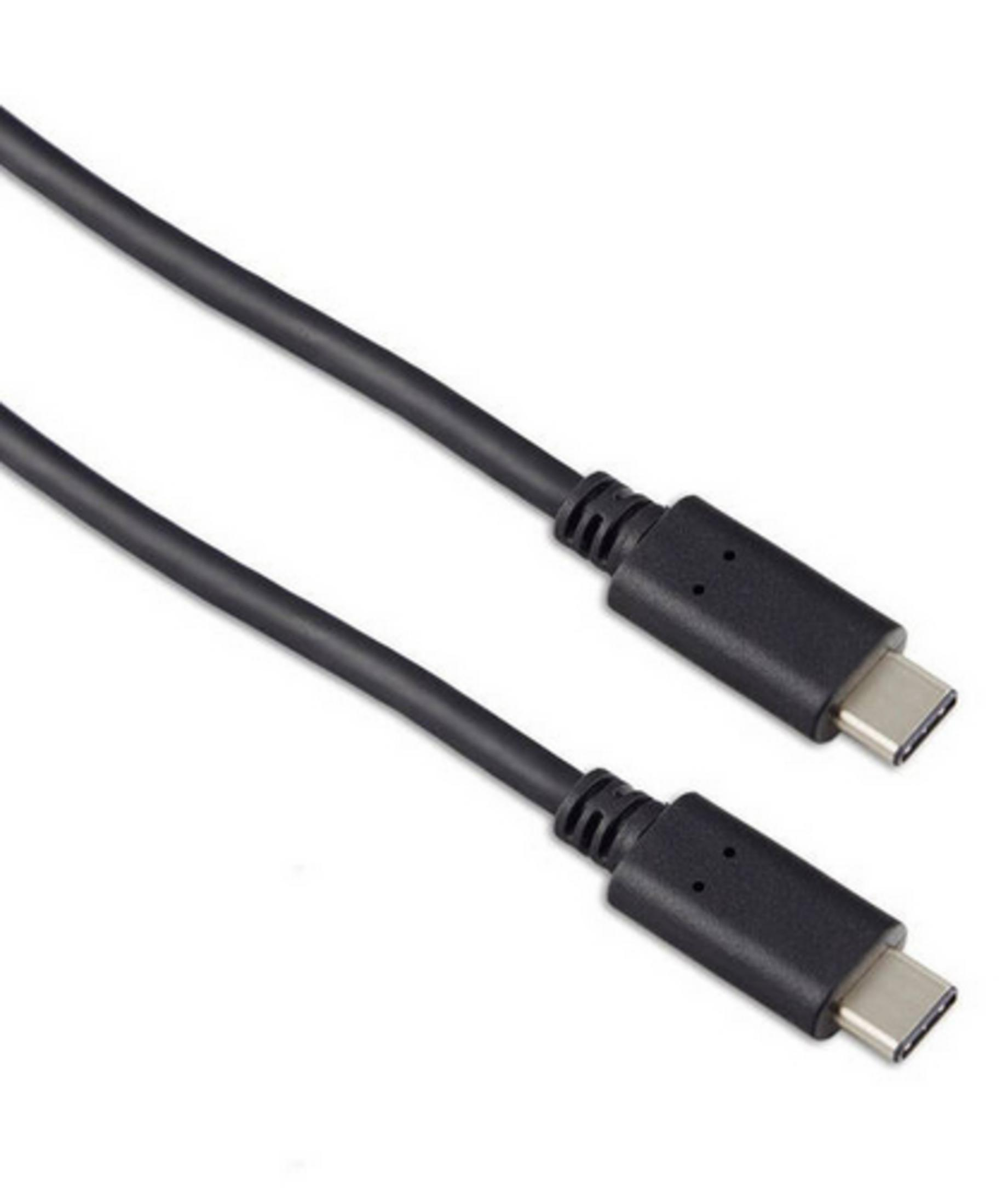 Due cavi USB-C neri con connettori argentati giacciono fianco a fianco su sfondo bianco.