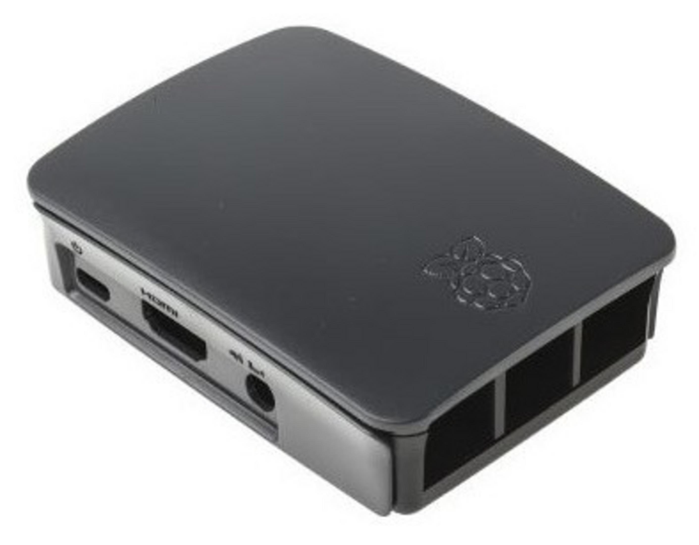 Una caja negra Raspberry Pi con puertos HDMI y USB.