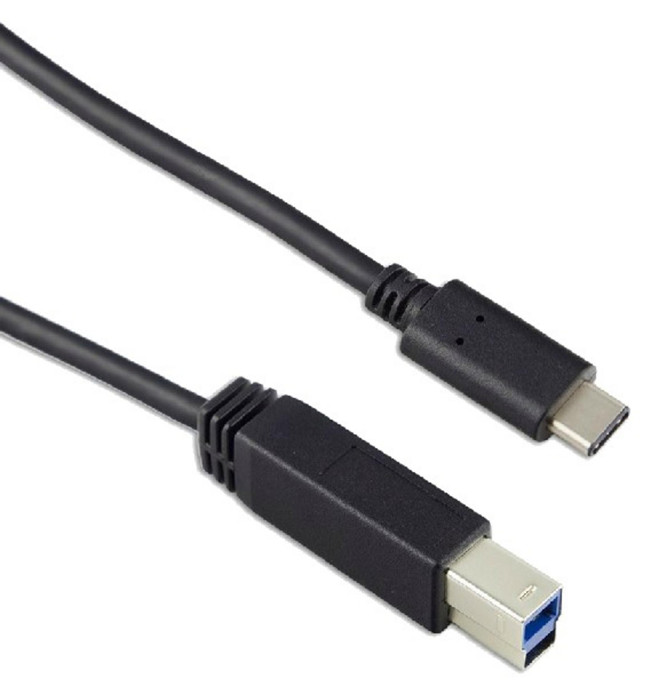 Cavo USB-C a USB-A nero su sfondo bianco.