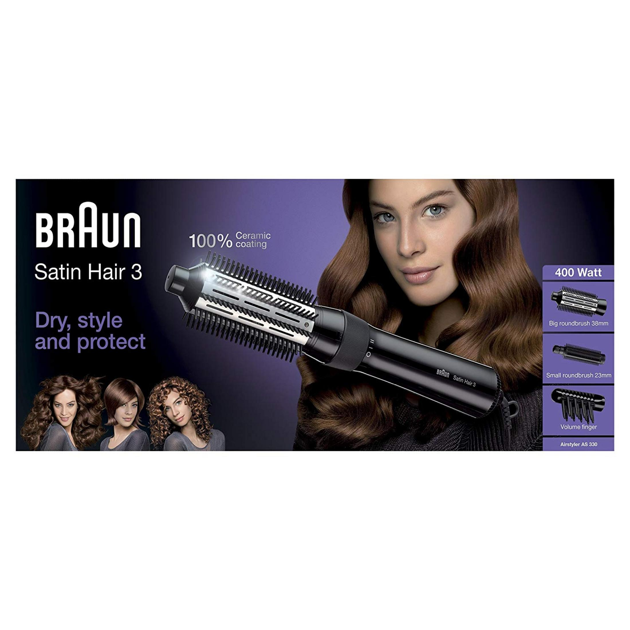 Airstyler Braun Satin Hair 3 con tres mujeres y accesorios.