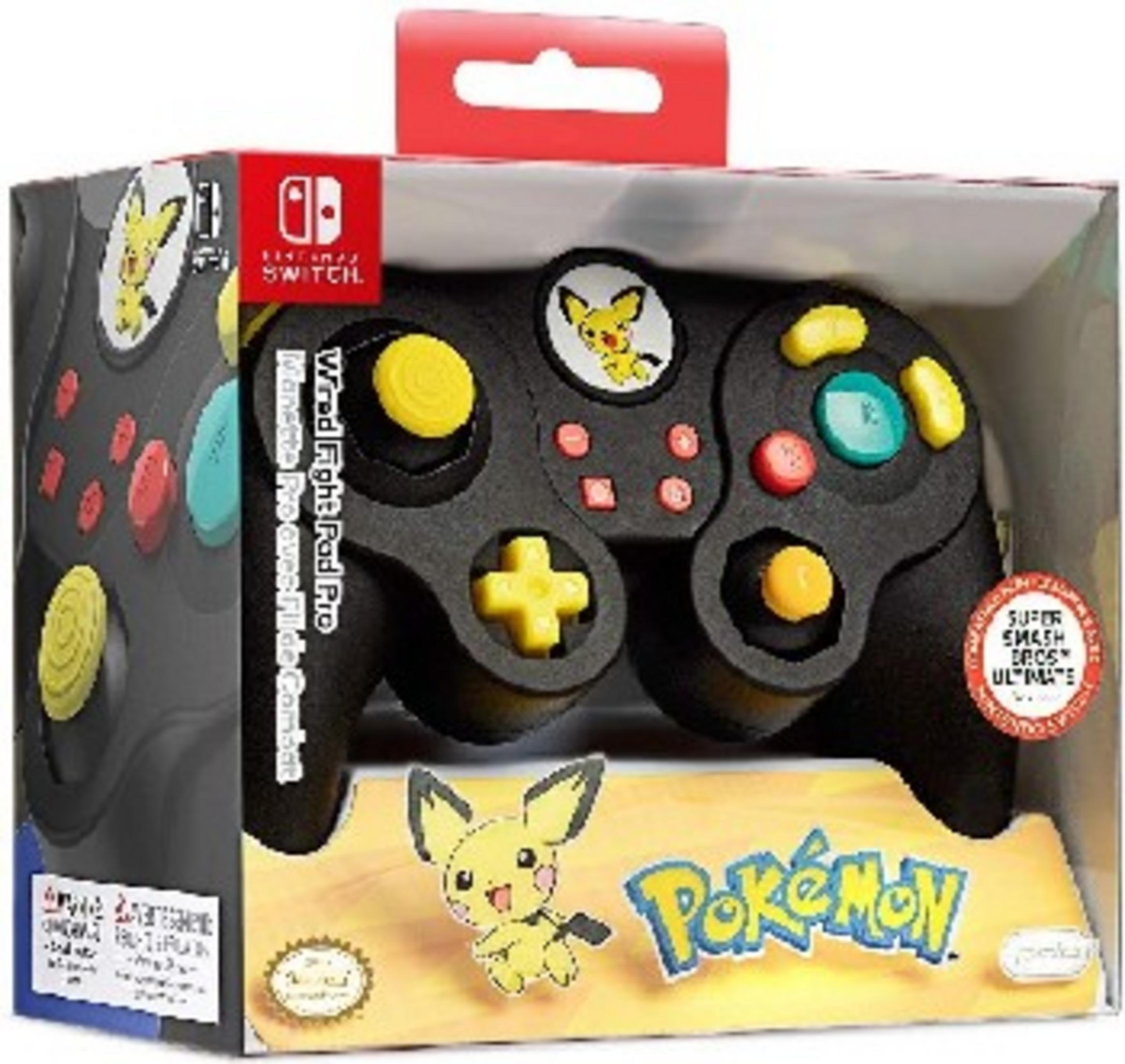 Kontroler Nintendo Switch w opakowaniu Pokémon z grafiką Pikachu.