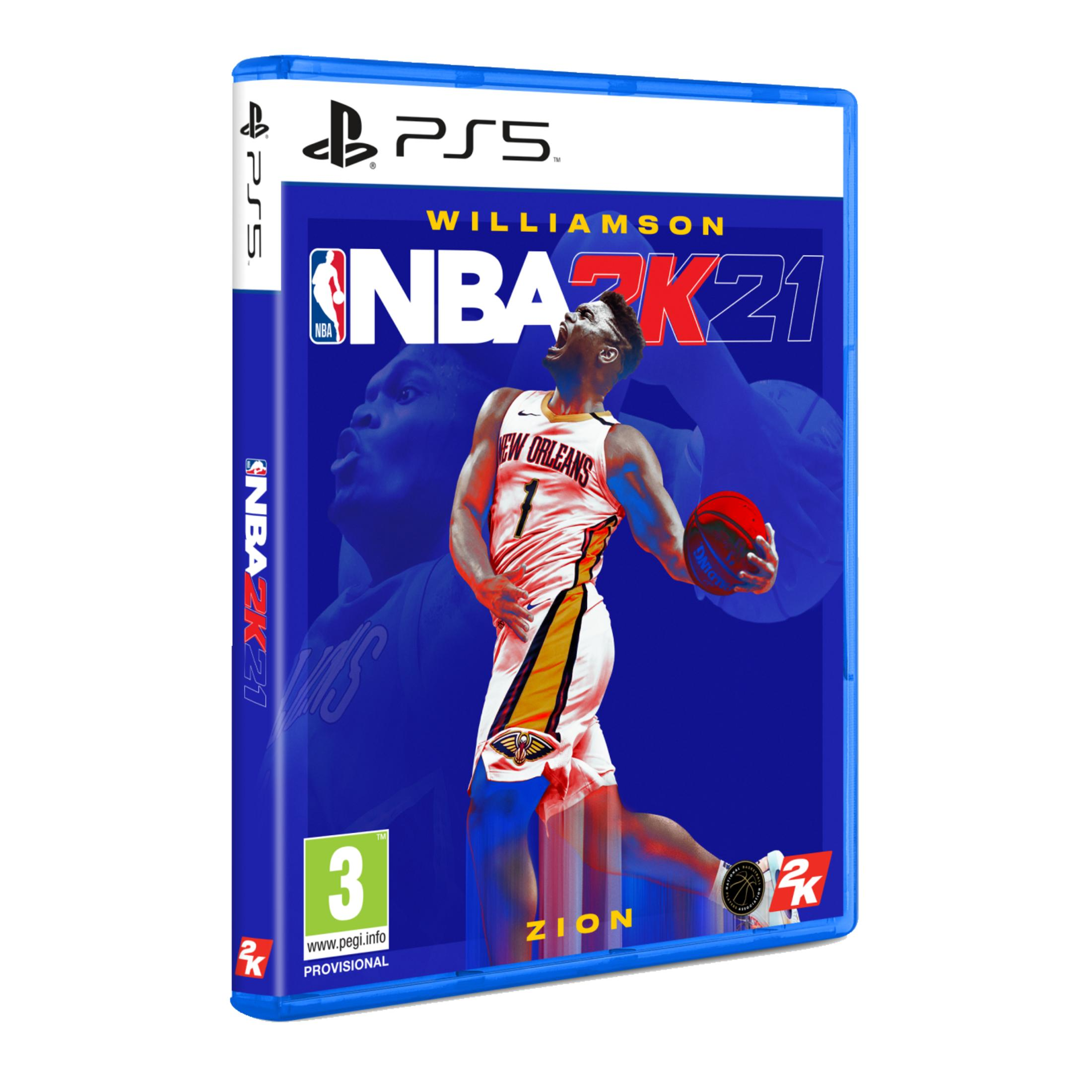 Funda del juego NBA 2K21 PS5 con Zion Williamson en camiseta de New Orleans.